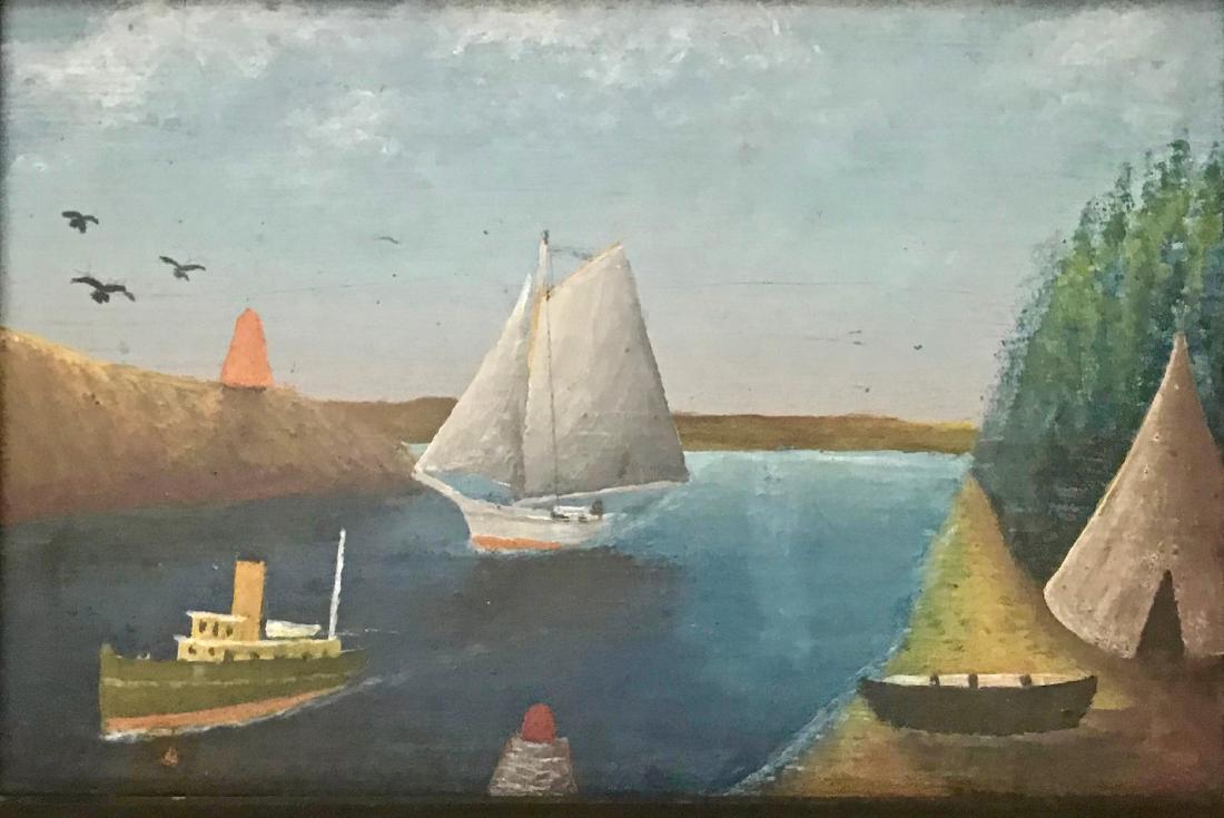 American Folk Art River Inlet Landscape Painting (1 of 3)
