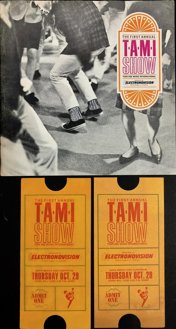 TAMI Epic Rock & Roll Show Concert Program Book 1964: The Groundbreaking 60s Epic Rock Show memorabilia T-A-M-I. (Teenage Awards Music International) Original vintage concert program book including 2 entrance tickets for the first and only Teen Age Inter