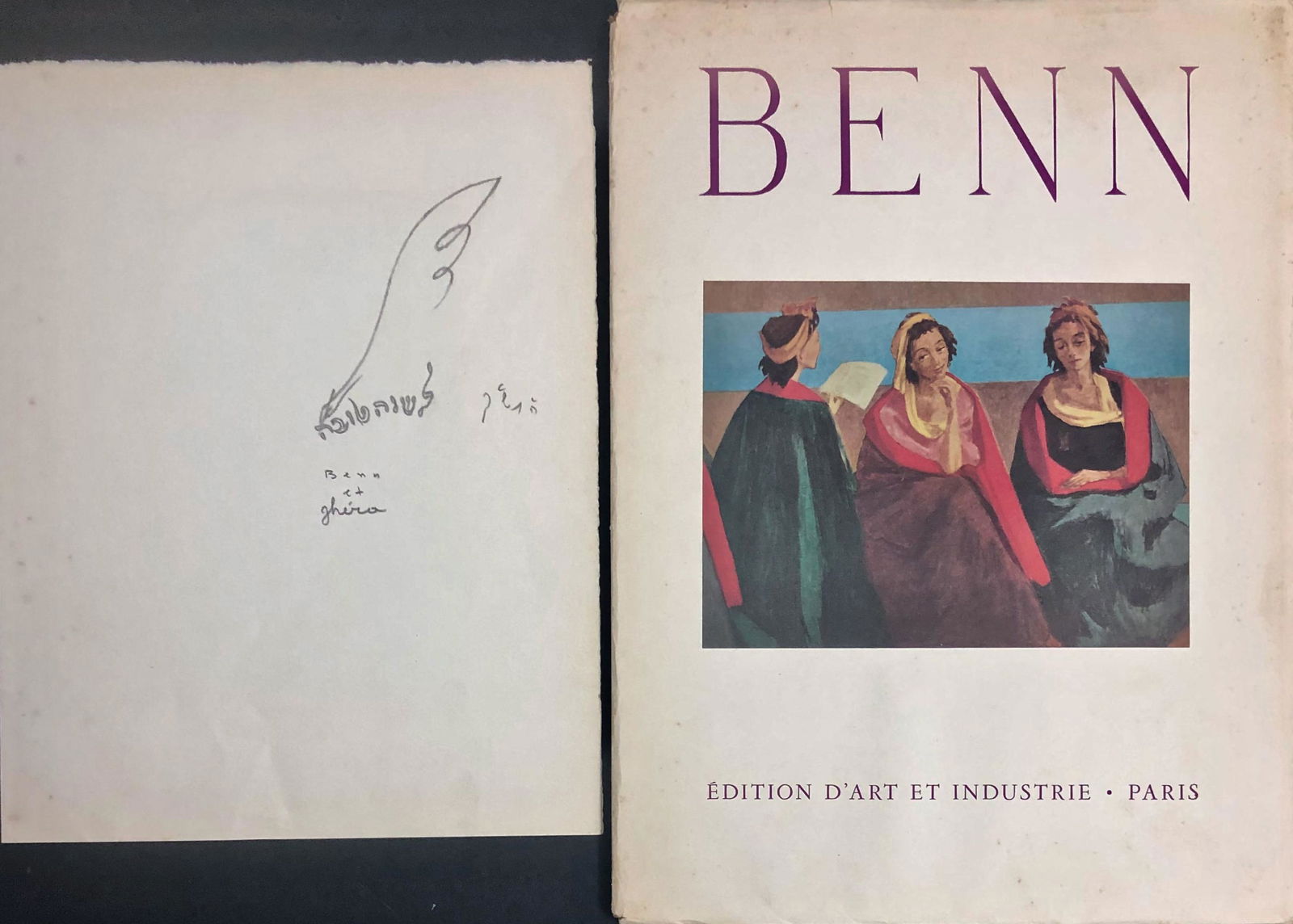 Ben Benn (American, 1884-1983) Drawing & Inscription: BEN BENN Portfolio: Art et Industrie, Paris, France, December, 1957. Interior pencil drawing of a YAD and inscribed SHANNAH TOVAH addressed to Zhira (?) from the artist BEN BENN (view photo). Dimensio