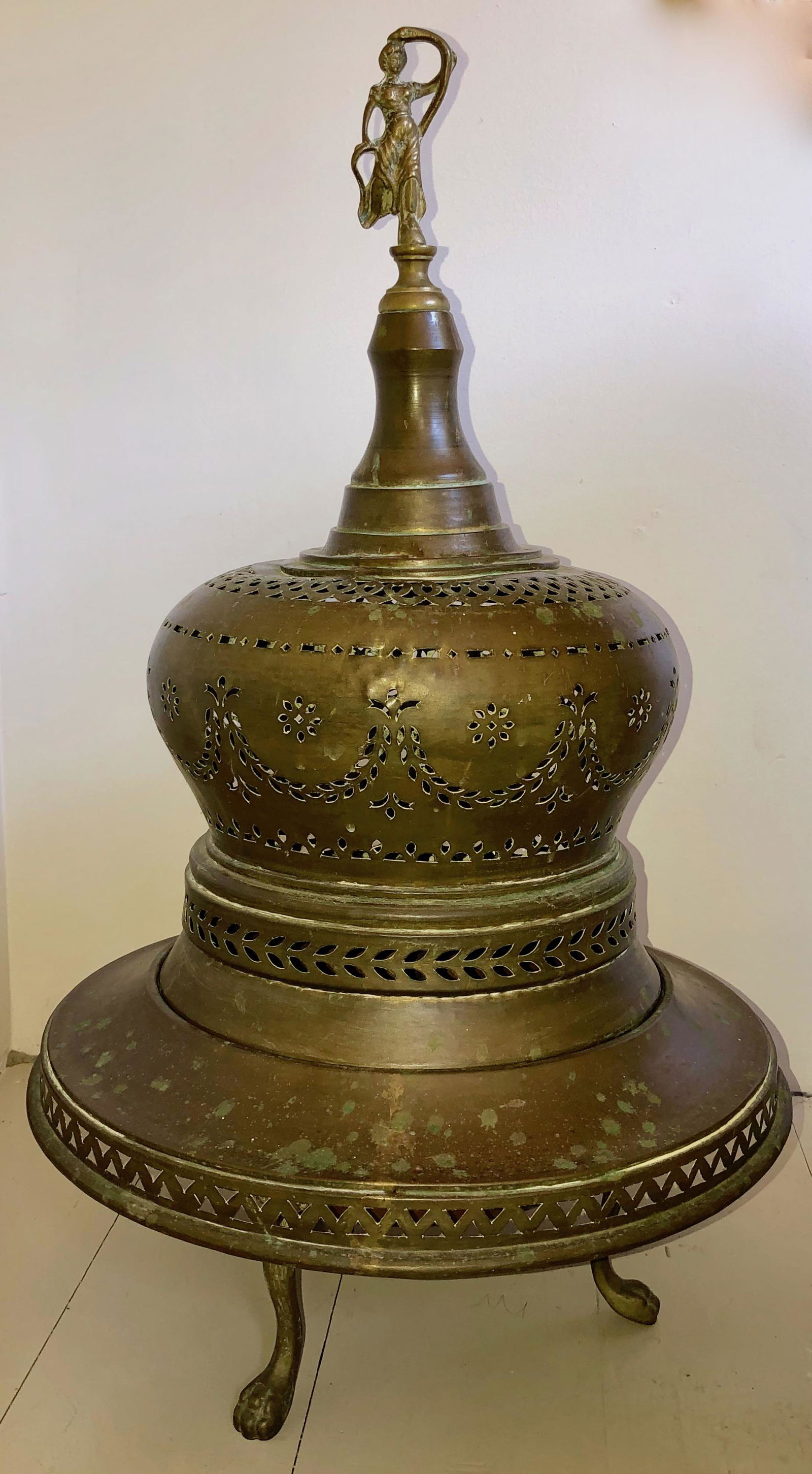 19th C. Turkish Hand-Hammered Brazier w/ Serpent Finial (1 of 4)