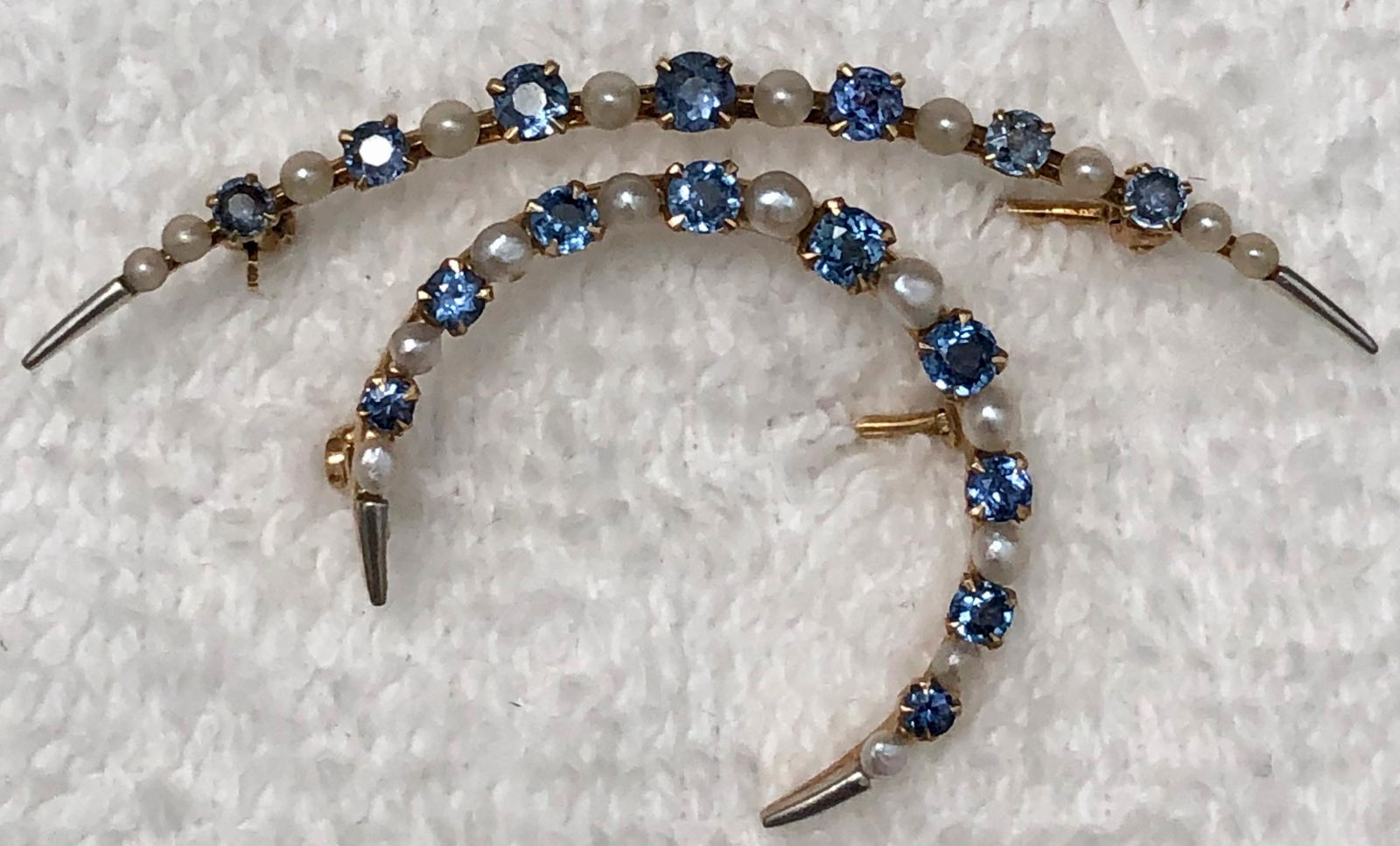 14k Gold Brooch Pins With Sapphire and Pearls (1 of 5)