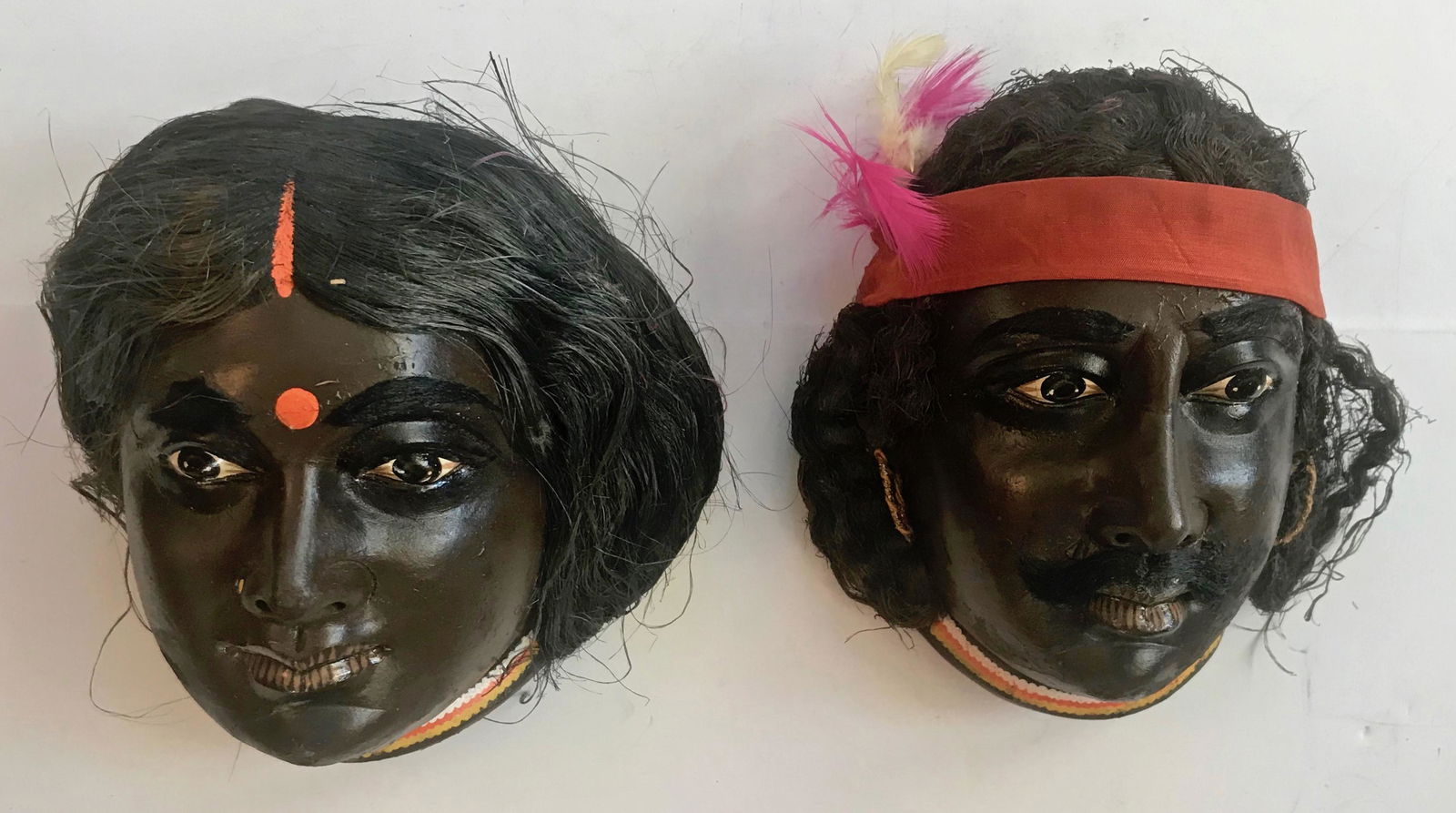 Antique Hindu Papier-Mâché Painted Masks w/ Hair (1 of 6)