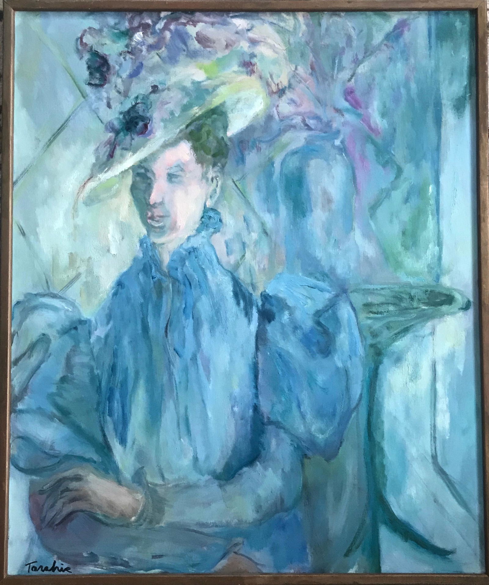 Impressionist Painting WOMAN W/ FLOWER HAT Tarshir (1 of 5)