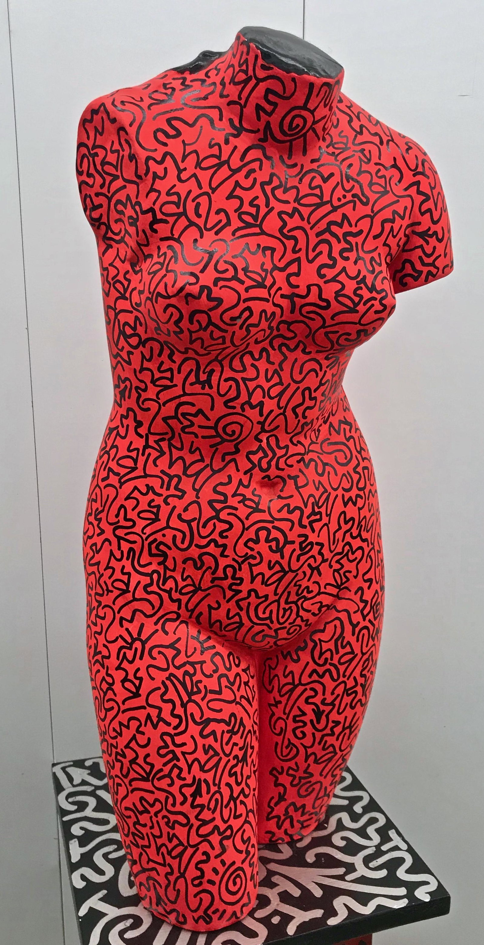 LA II Urban Graffiti Painted Sculpture APHRODITE TORSO: APHRODITE TORSO. LA Ii (Angel Ortiz) urban graffiti painted Aphrodite Nude Torso sculpture, tagged throughout by the artist LA Ii. Fluorescent Day-Glo paint with black paint marker on plaster form tor