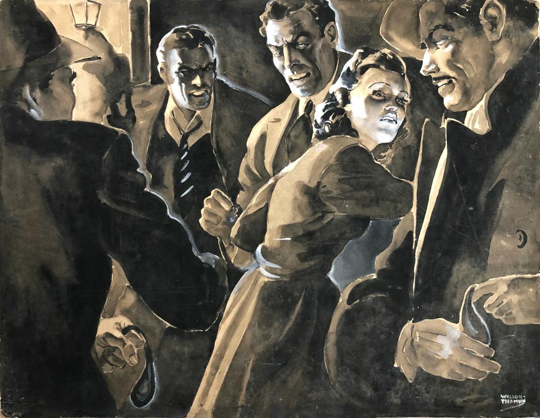 Pulp Art Crime Illustration Painting, W. Thomson 1940s (1 of 4)