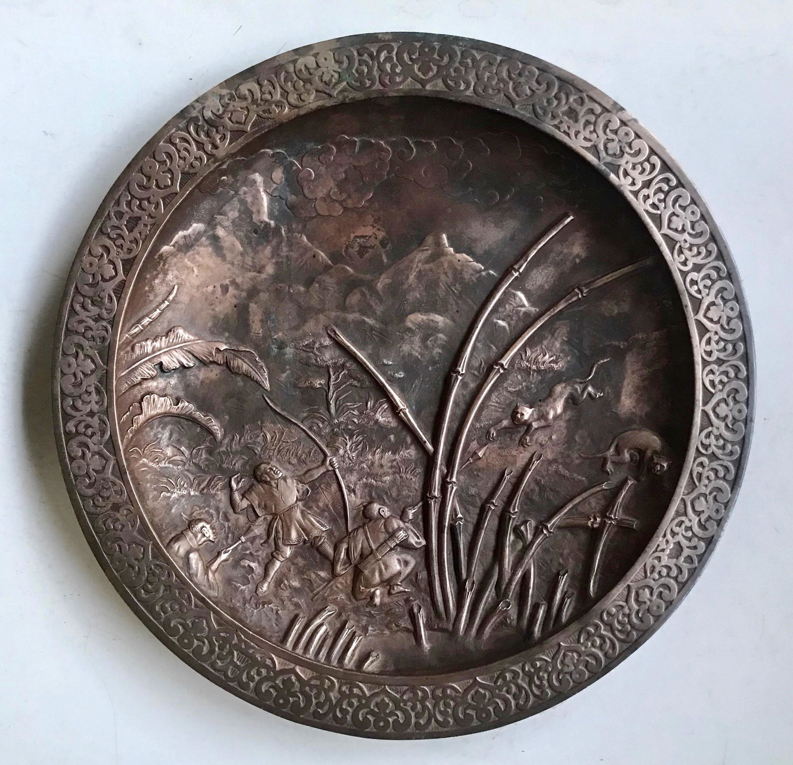 19th Century Bronze Relief Wall Plaque  LEOPARD HUNT (1 of 3)