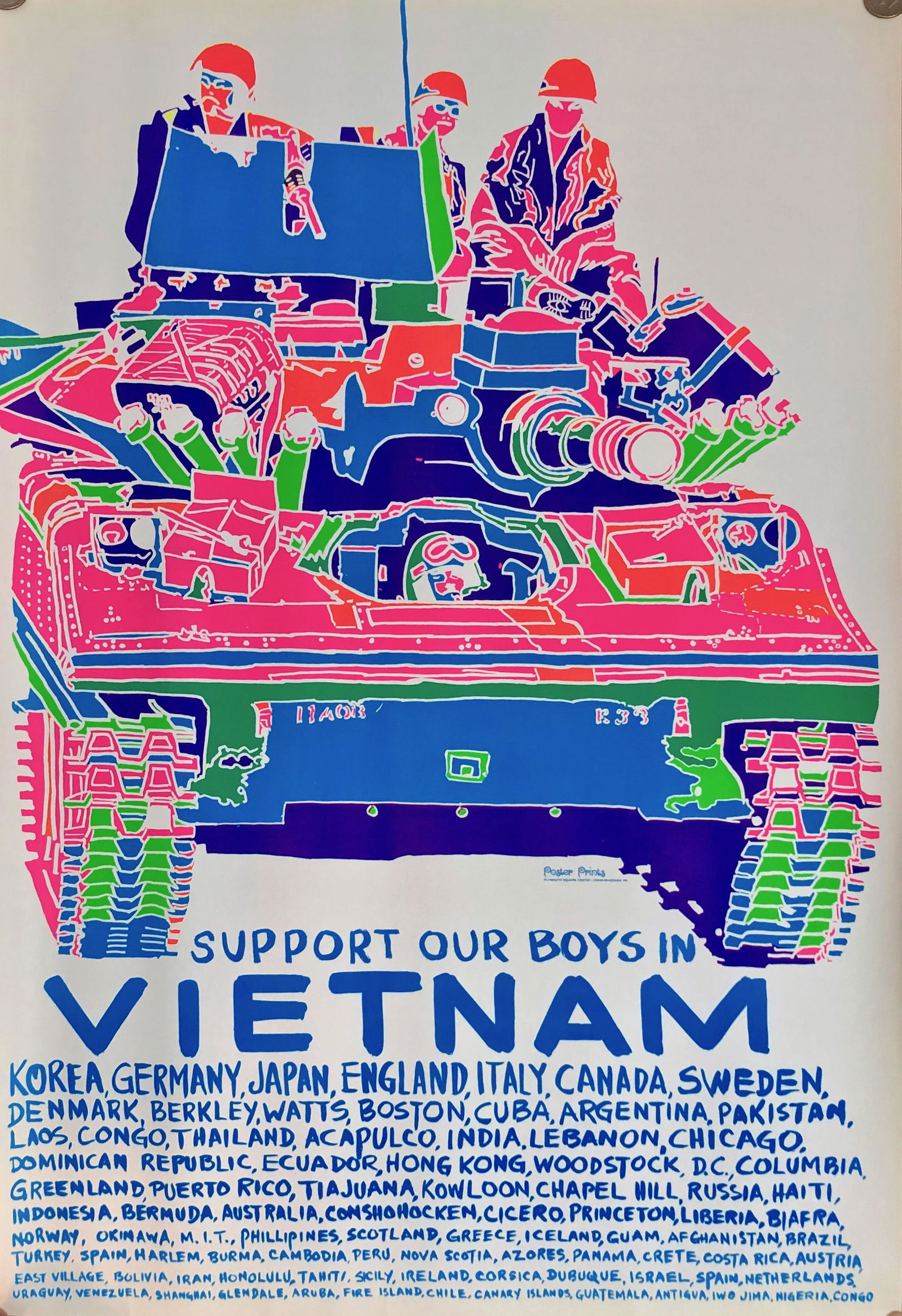 SUPPORT OUR BOYS IN VIETNAM BLACK LIGHT POSTER 1960s (1 of 3)