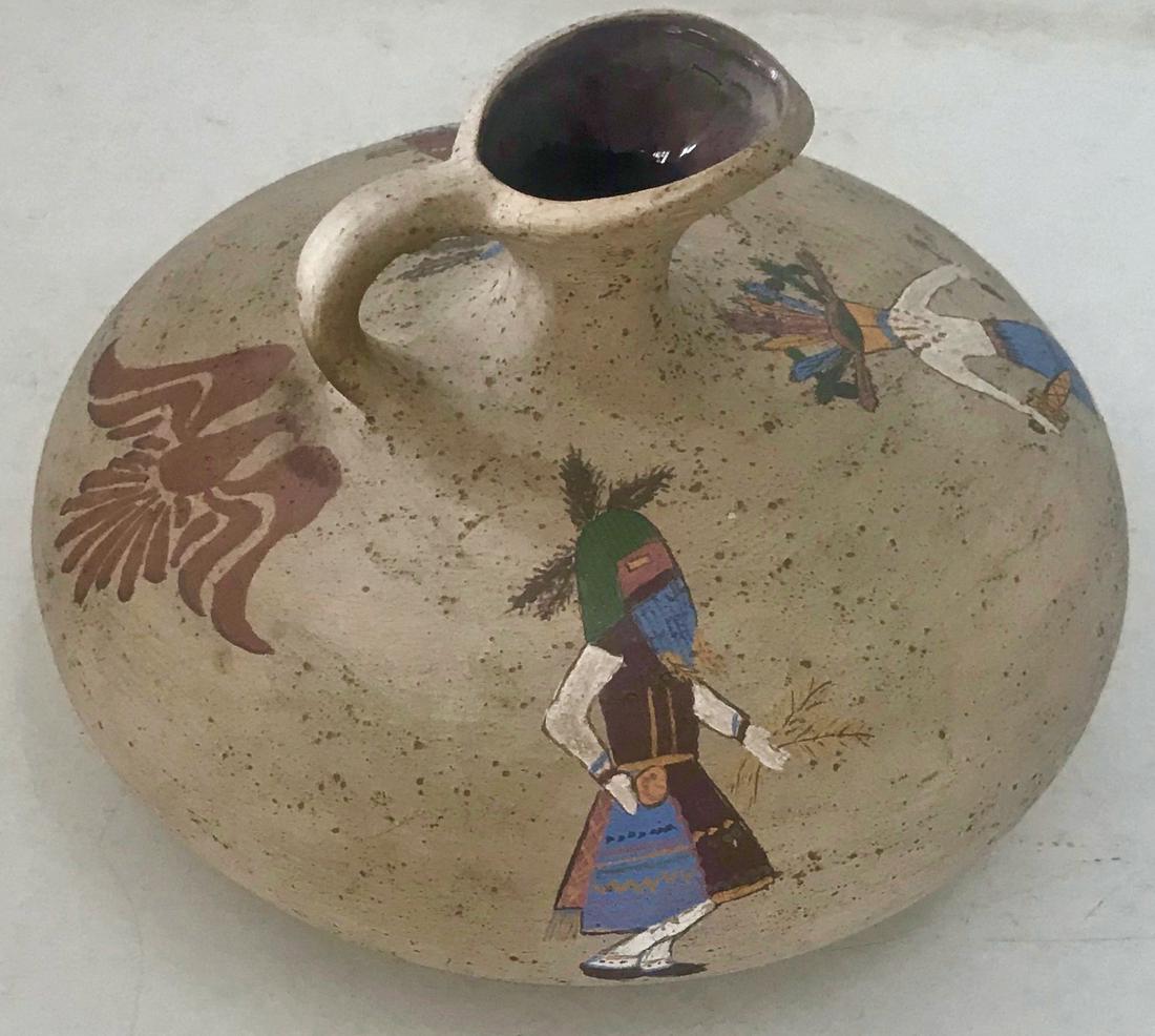 Native American Painted Kachina Pottery Vessel, Signed (1 of 5)
