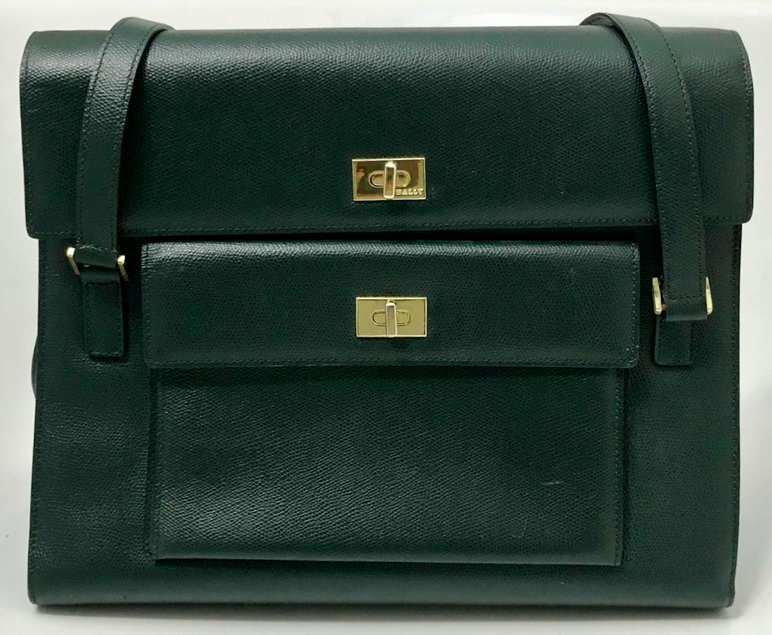 Vintage BALLY Green Leather Handbag, Italian (1 of 7)