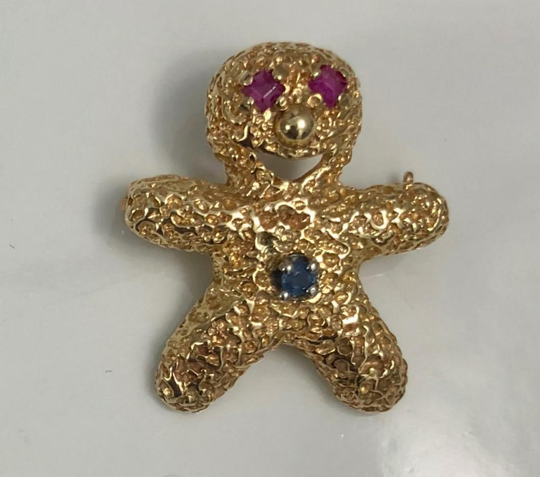 Peter Lindeman 14k Gold Bear Pendant w/ Ruby & Sapphire (1 of 4)