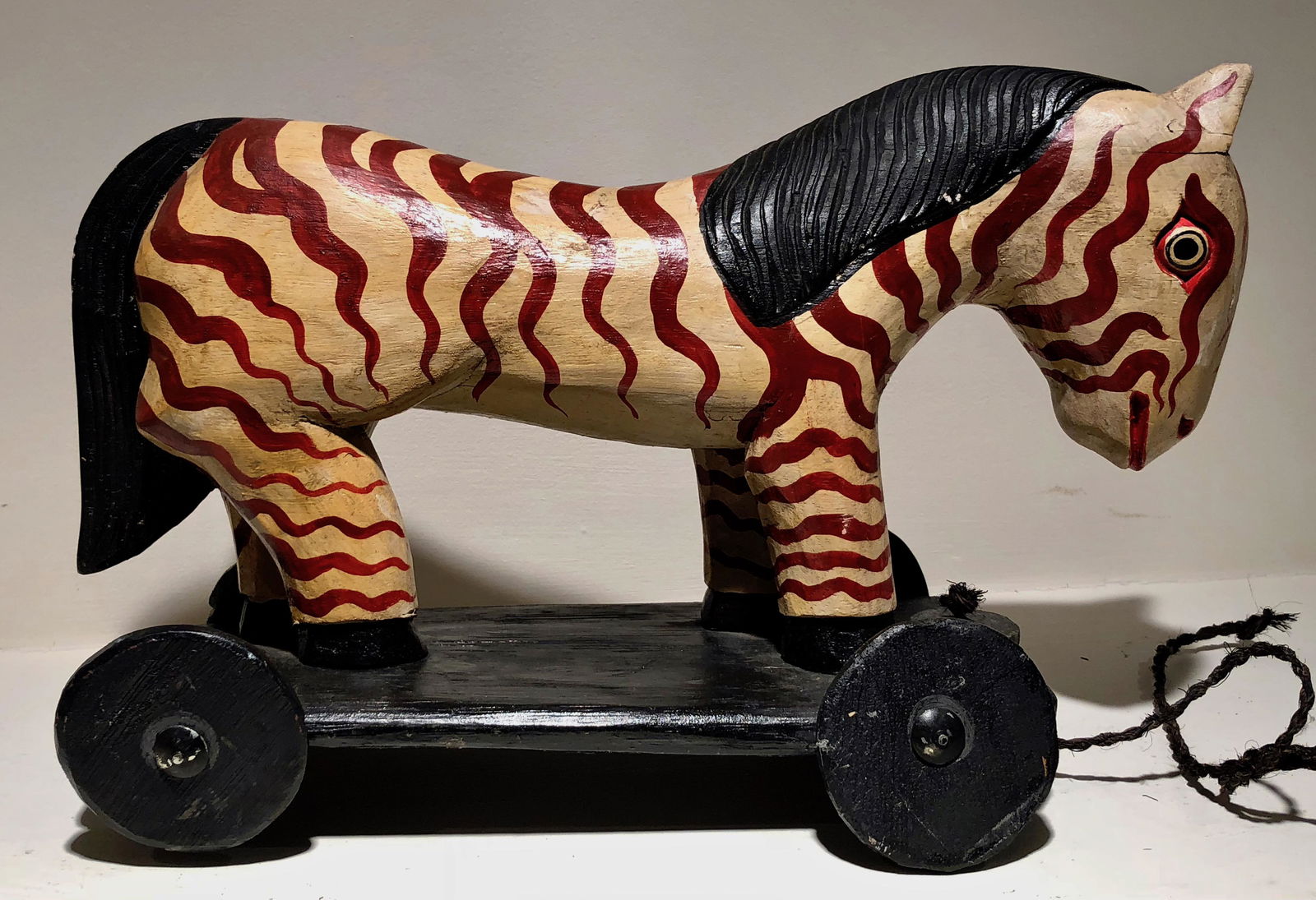 Vintage Primitive Carved Zebra Pull-Toy on Wheels (1 of 7)