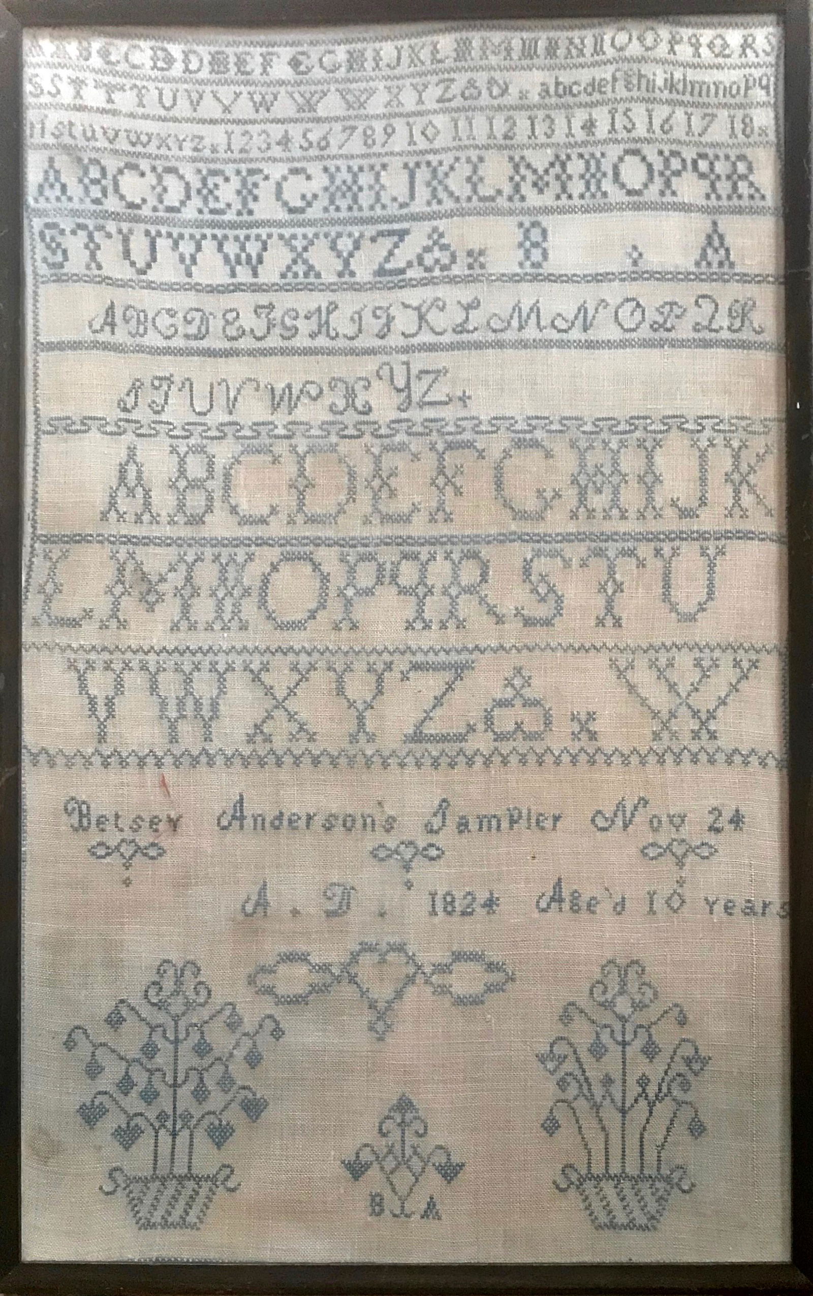 AMERICAN SCHOOLGIRL NEEDLEWORK SAMPLER 1824 (1 of 3)