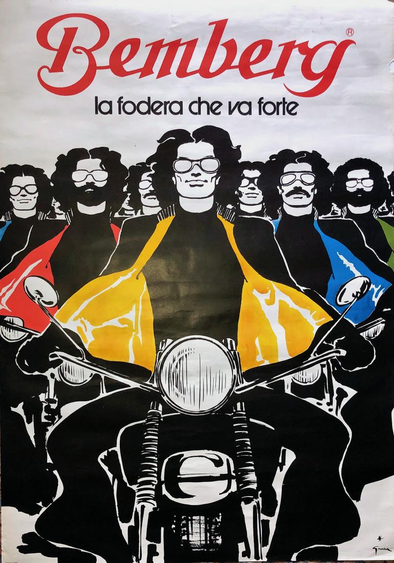 BEMBERG (Bikers) FABRICS Advertisement Poster,Grau 1973 (1 of 4)
