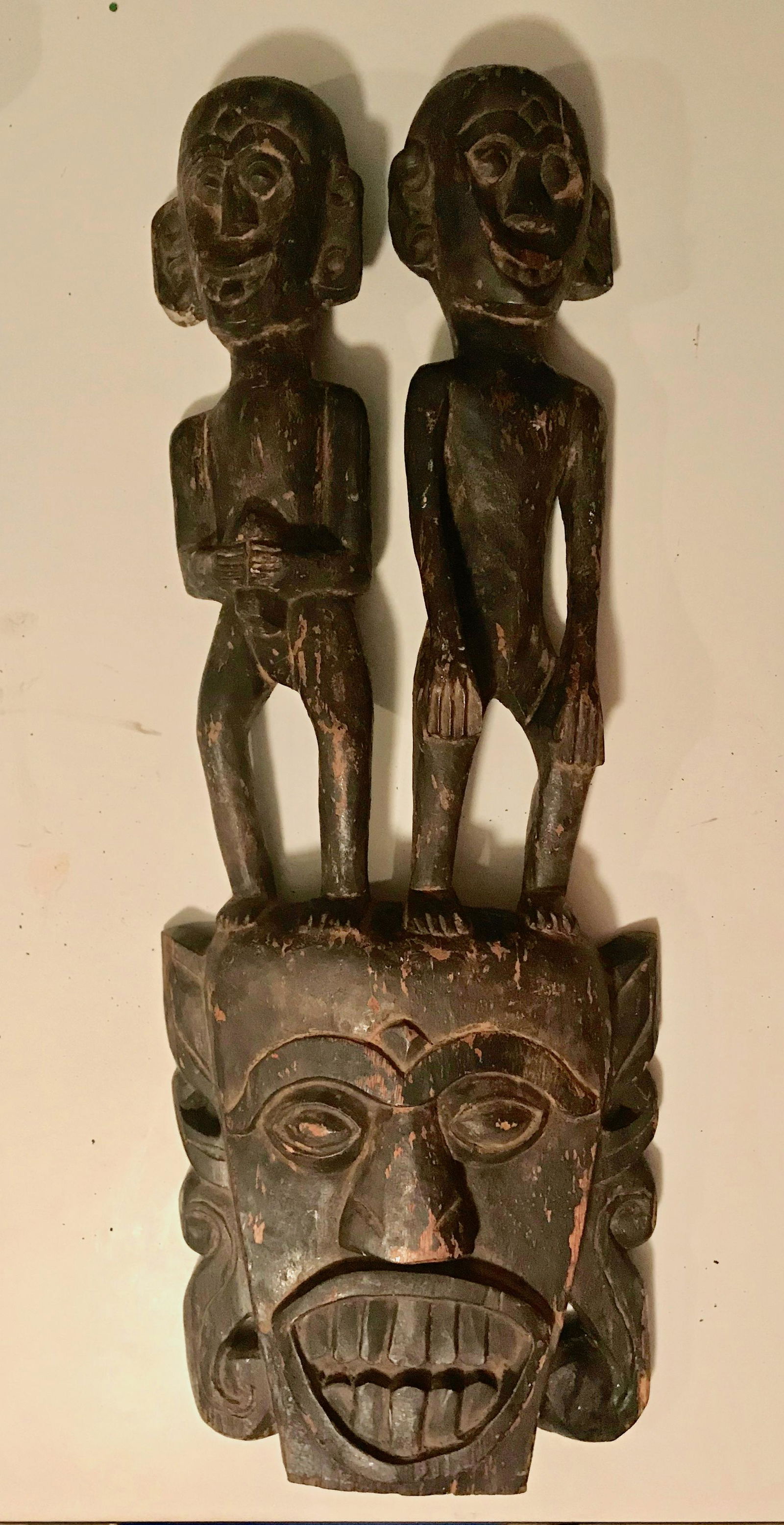 African Carved Tribal Sculpture w/ Figural Spirit Crest (1 of 5)