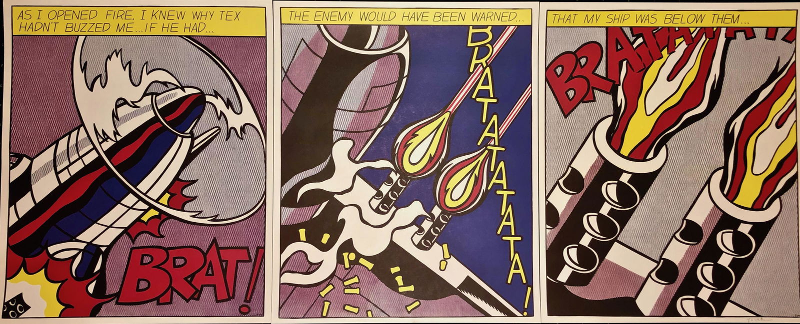 Roy Lichtenstein AS I OPENED FIRE Triptych Signed 1966 (1 of 8)