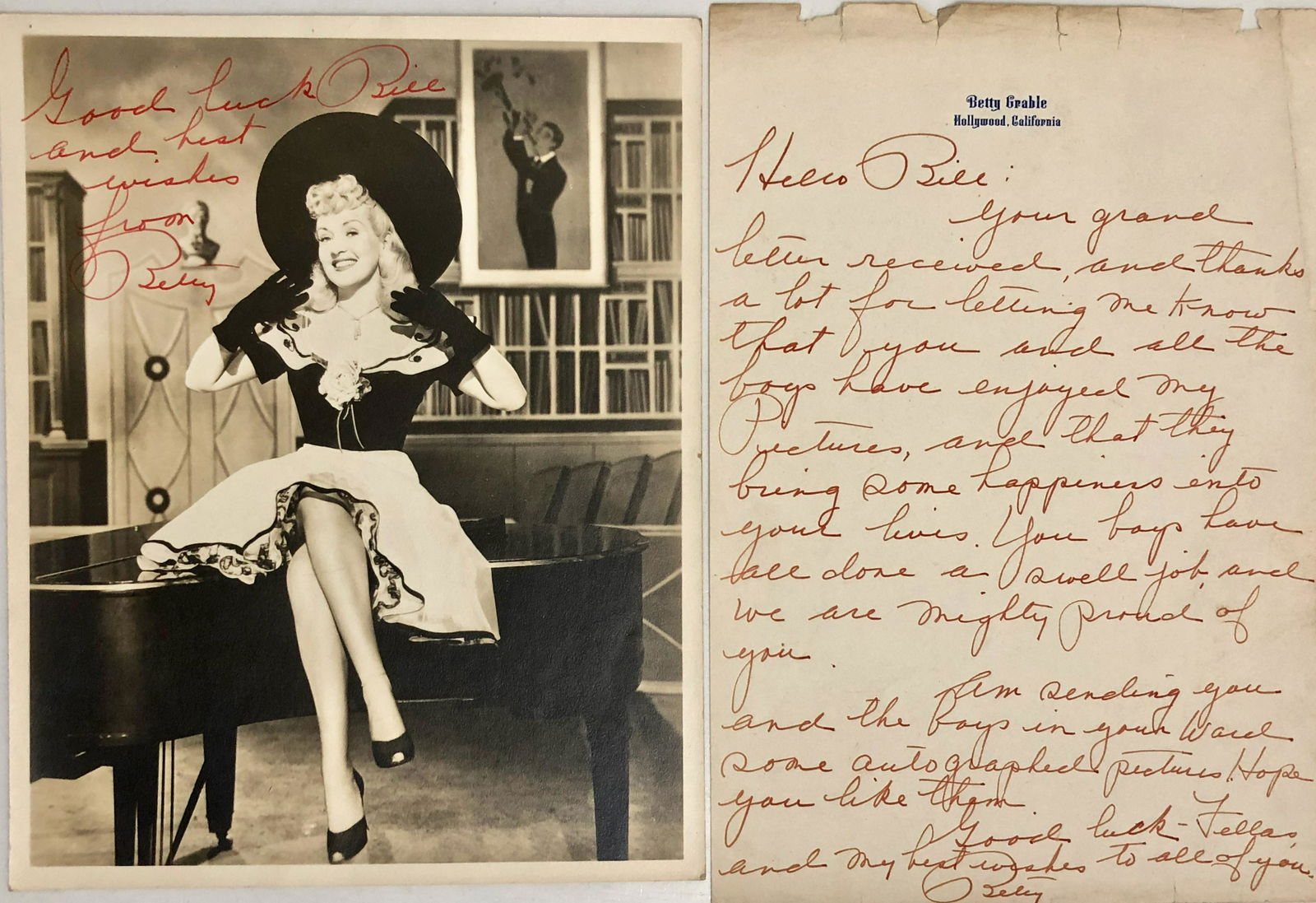 Betty Grable Letter & Photograph to WWII Soldiers (1 of 5)