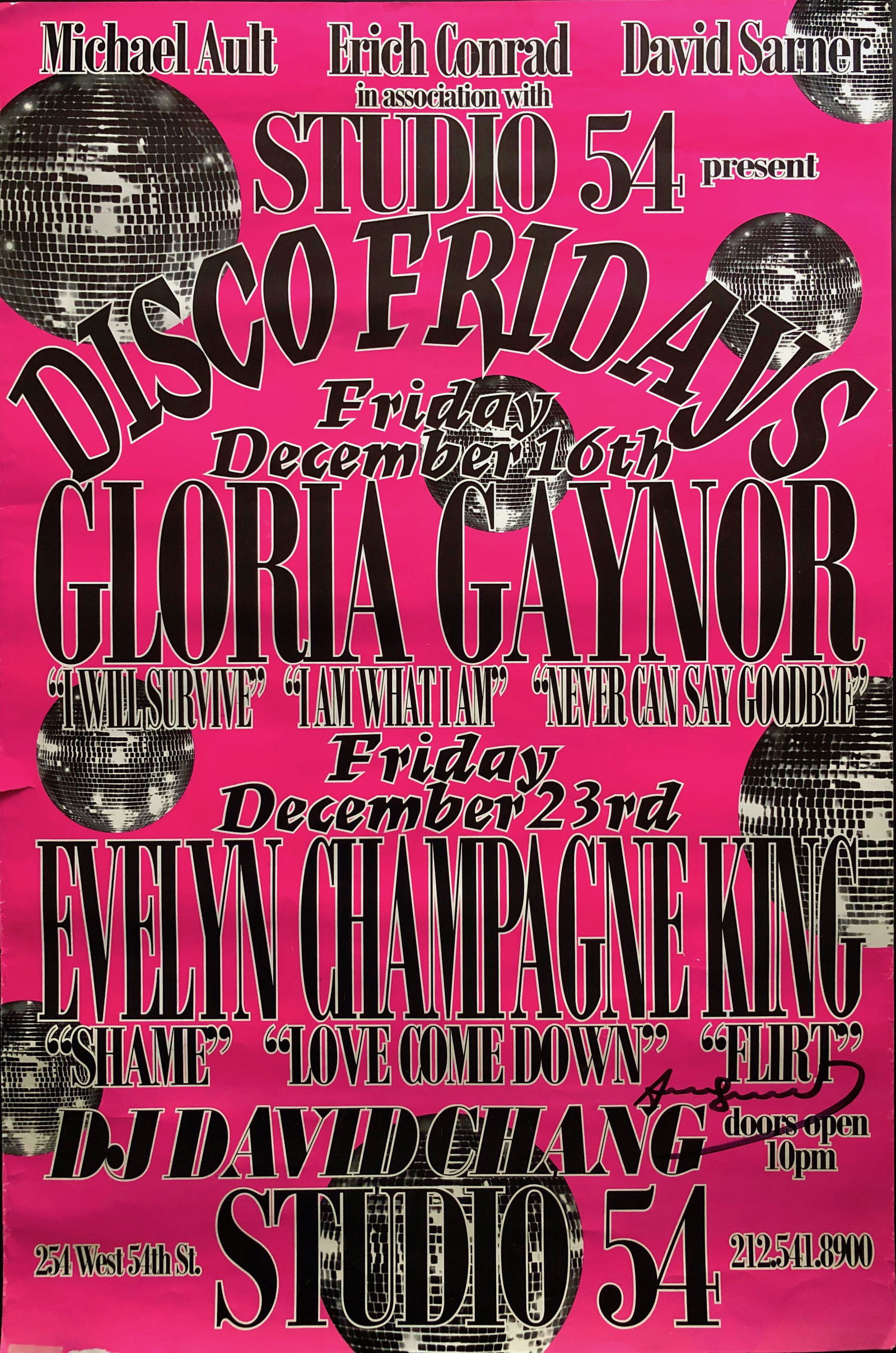 N.Y.C.Studio 54 Disco Poster Inscribed by Andy Warhol (1 of 4)