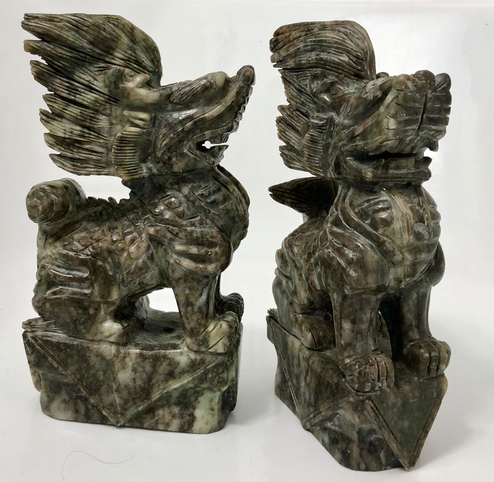 PAIR OF CARVED HARD STONE FOO DOG LIONS (1 of 6)