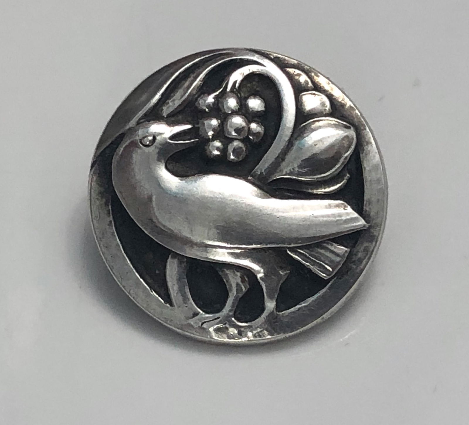 Georg Jensen Silver Brooch Bird Eating Berries #212
