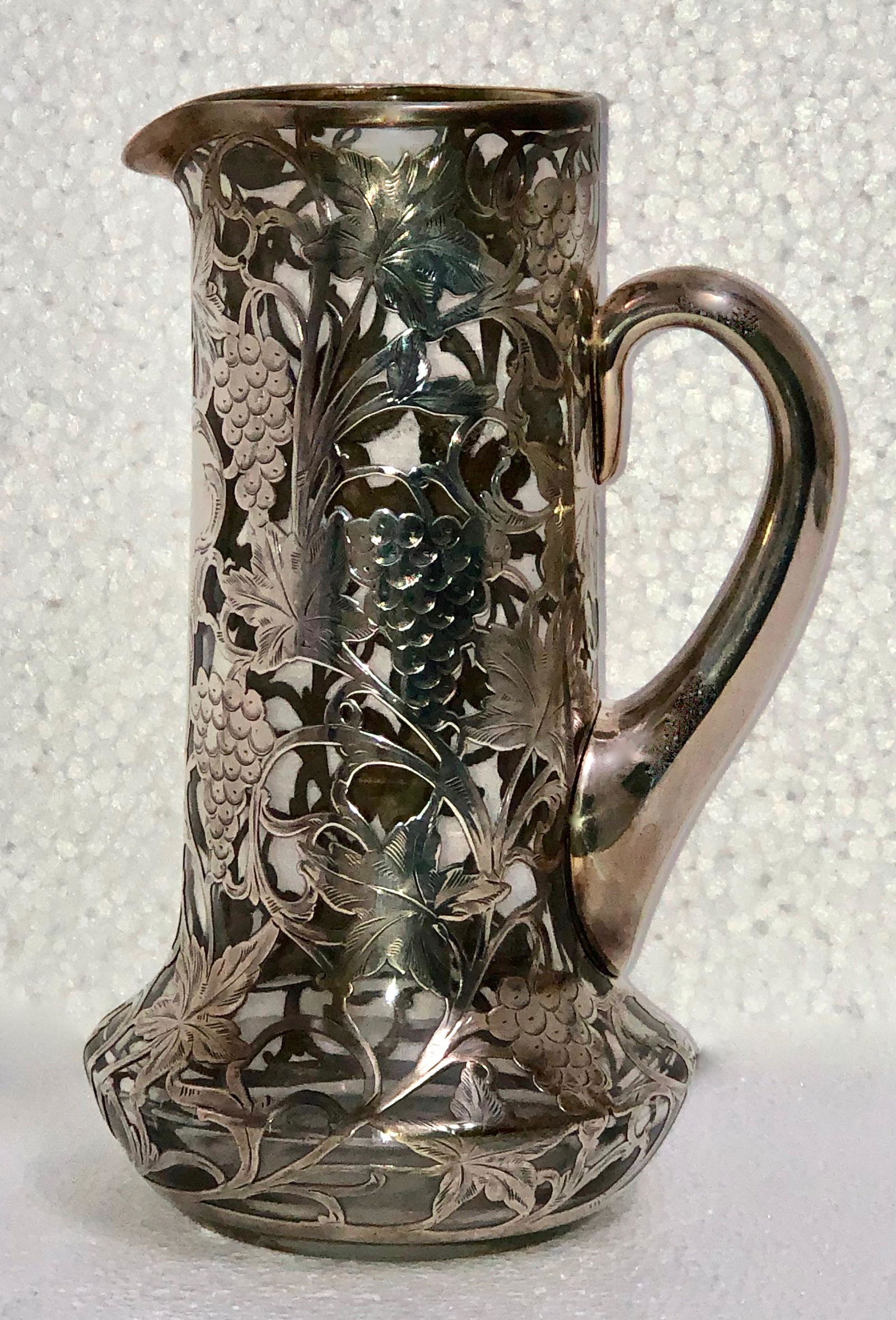 Art Nouveau Glass Claret Pitcher w/ Silver Overlay (1 of 7)