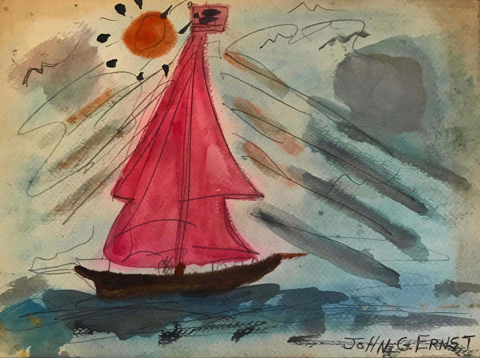 John G. Ernst (N.Y. Woodstock,1920-1995)  SAILBOAT (1 of 2)