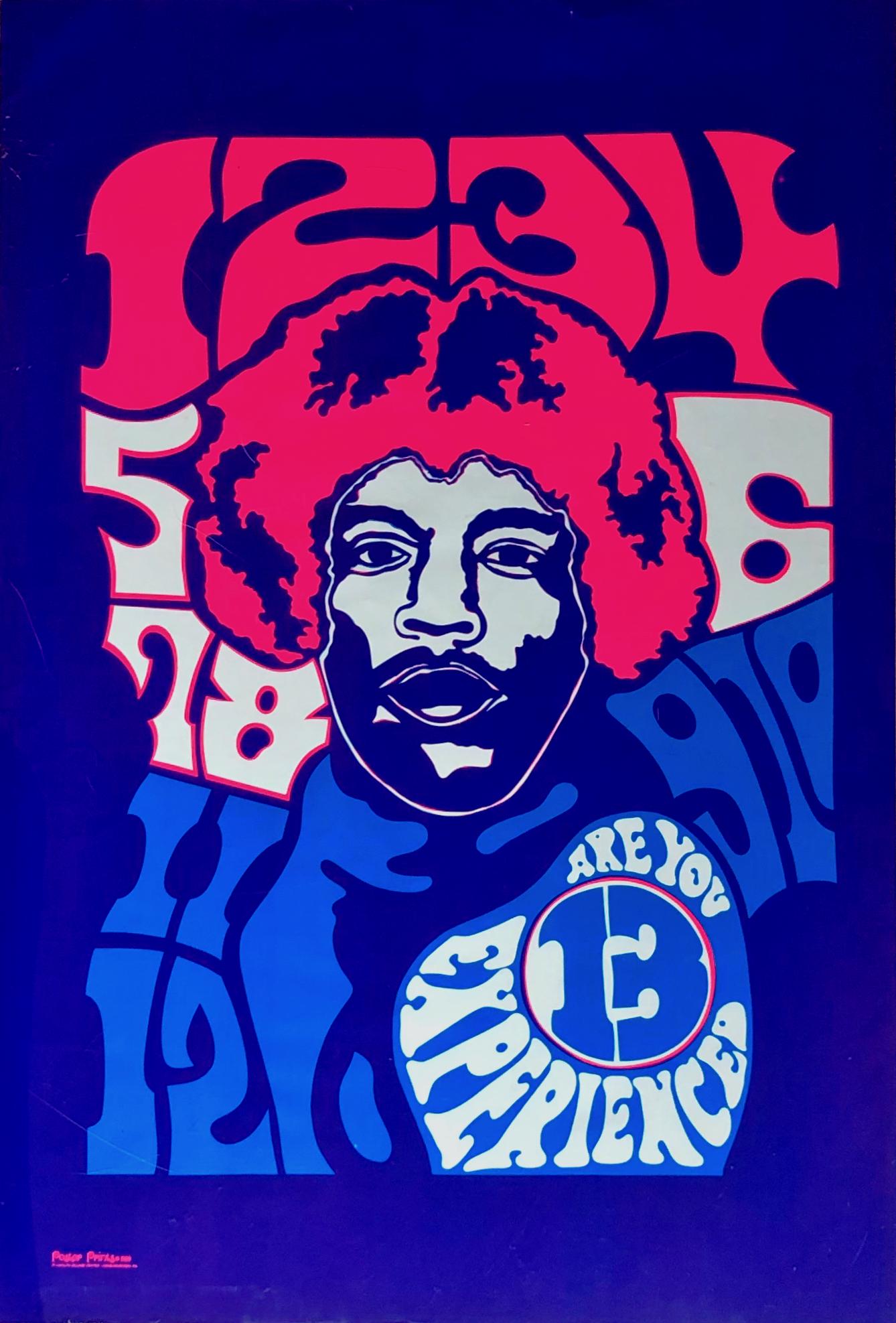 JIMI HENDRIX Blacklight Poster ARE YOU EXPERIENCED 1969 (1 of 3)