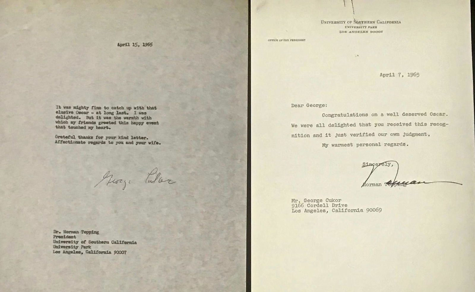 George Cukor Signed Letters  MY FAIR LADY Oscar Award (1 of 4)