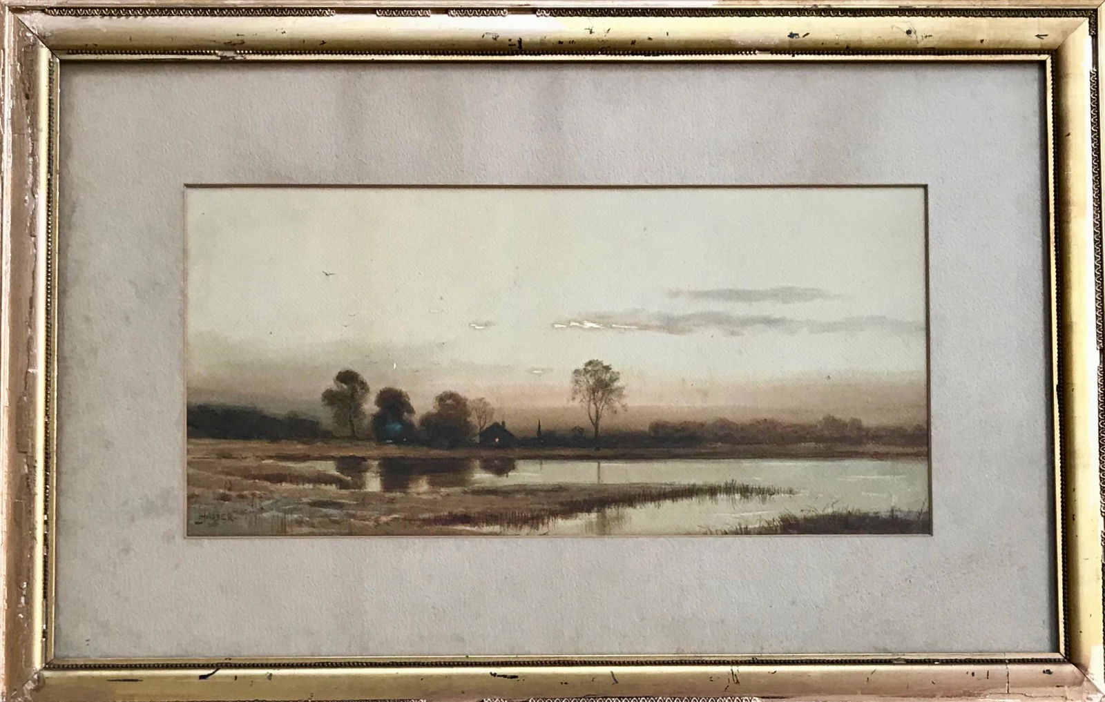 James H. Moser Sunset River Landscape Painting c.1890s (1 of 4)