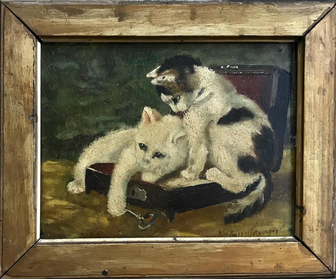 Playful Kittens Oil Painting, Eva Rosselloty, 1912 (1 of 3)