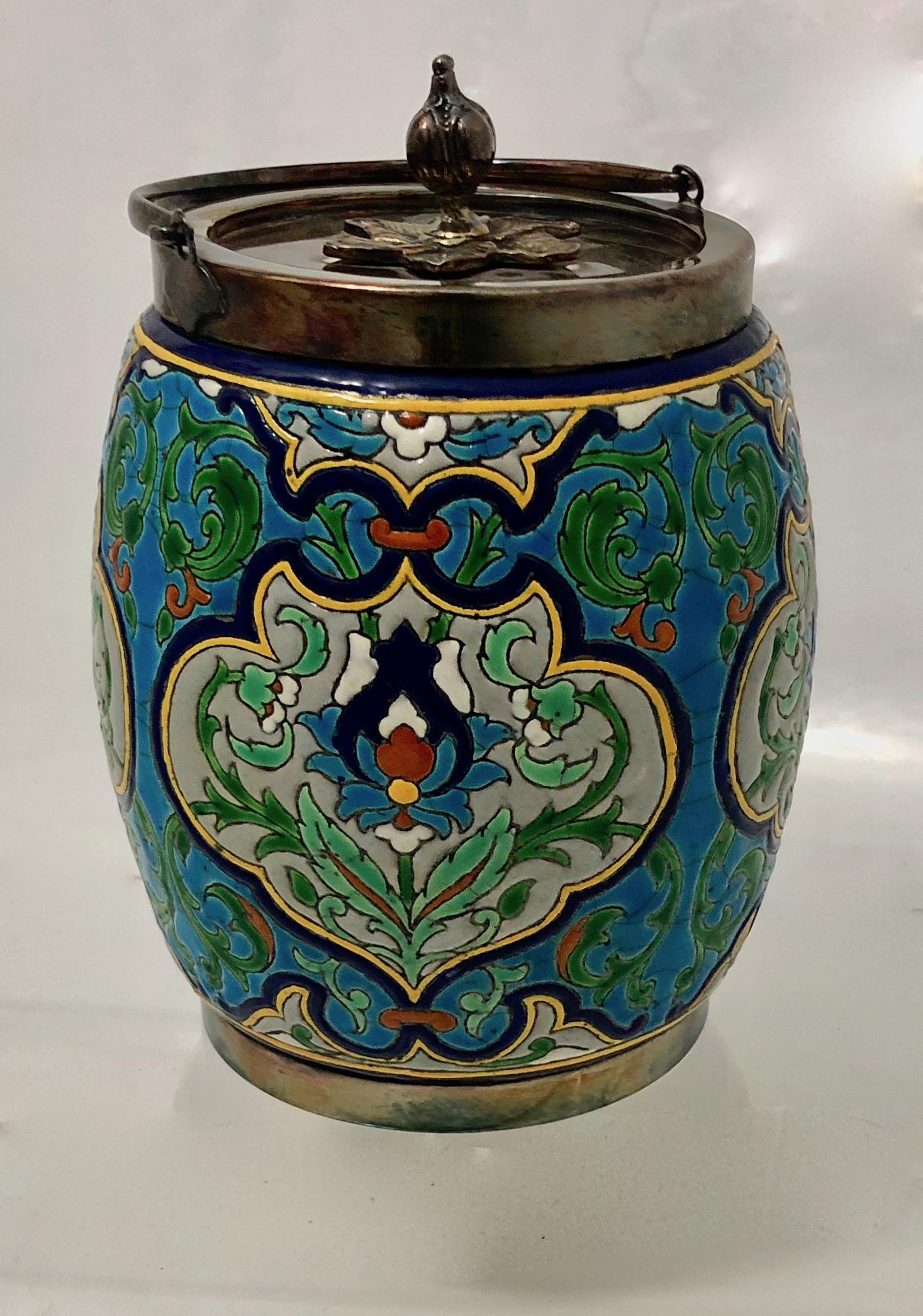 Victorian Enamel Persian Mosaic Biscuit Barrel 1890s (1 of 5)