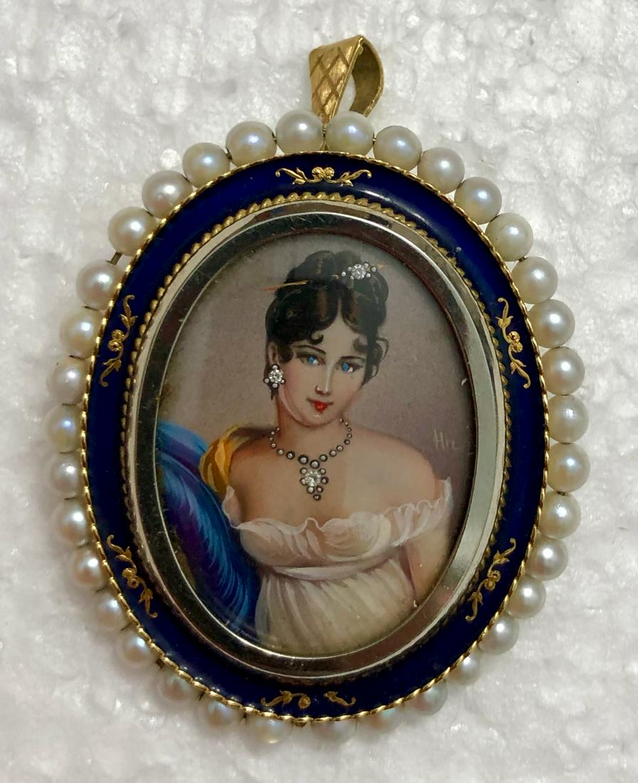Antique 18k Cameo Pendant Brooch w/ Diamonds & Painting (1 of 5)