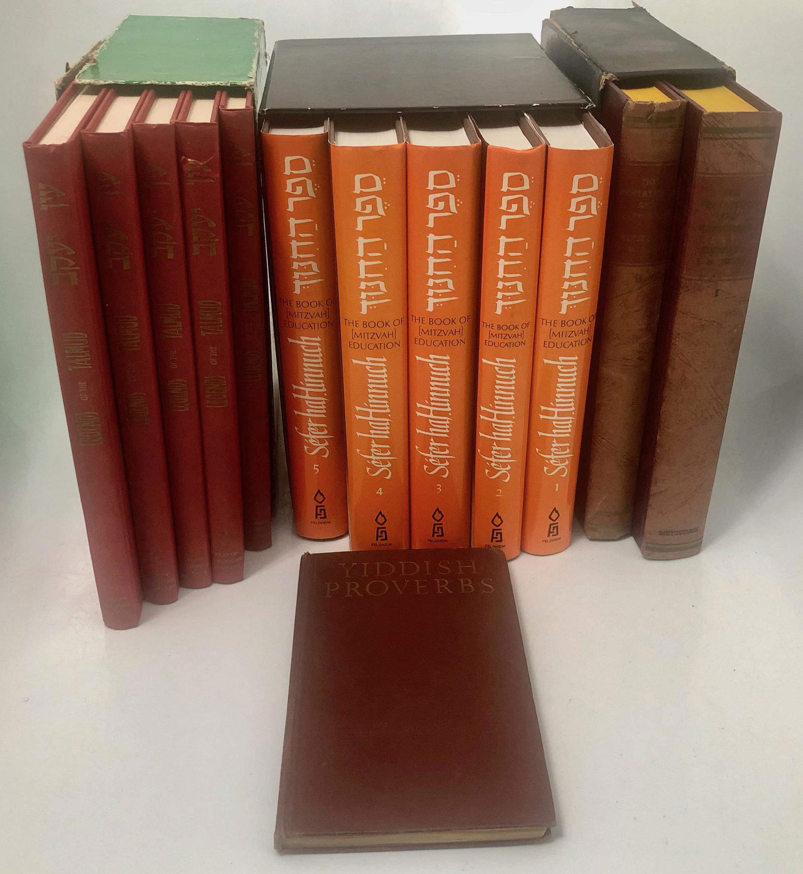 Books: Three Collections of Judaica & Yiddish Proverbs: Three collections of Judaica plus unique book: Yiddish Proverbs. 1) En Jacob - Agada of the Babylonian Talmud - Legends of the Talmud. Full 5 volume set, in original cardboard slipcase. By Rabbi Jacob