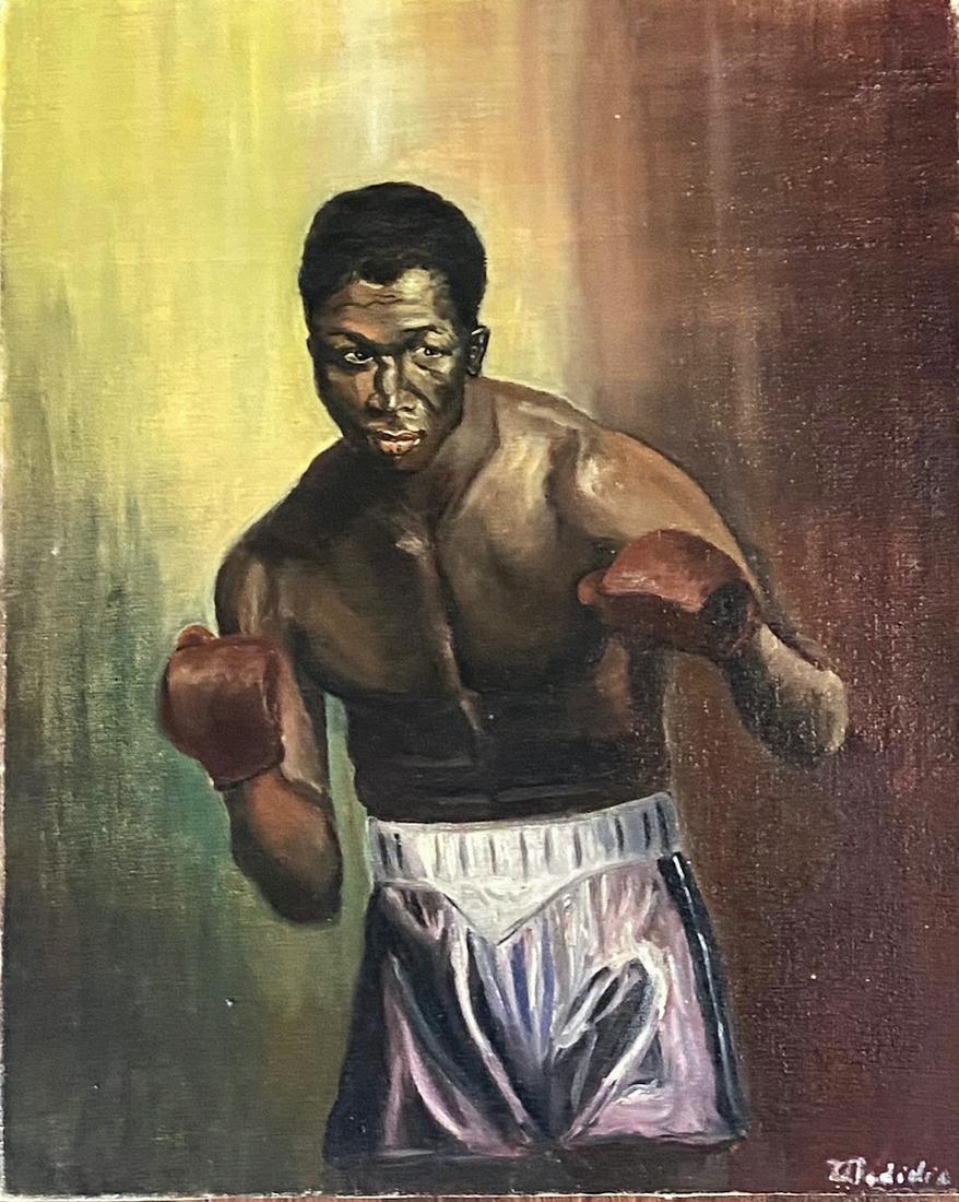 African American Boxer Painting, Signed 1949 (1 of 5)