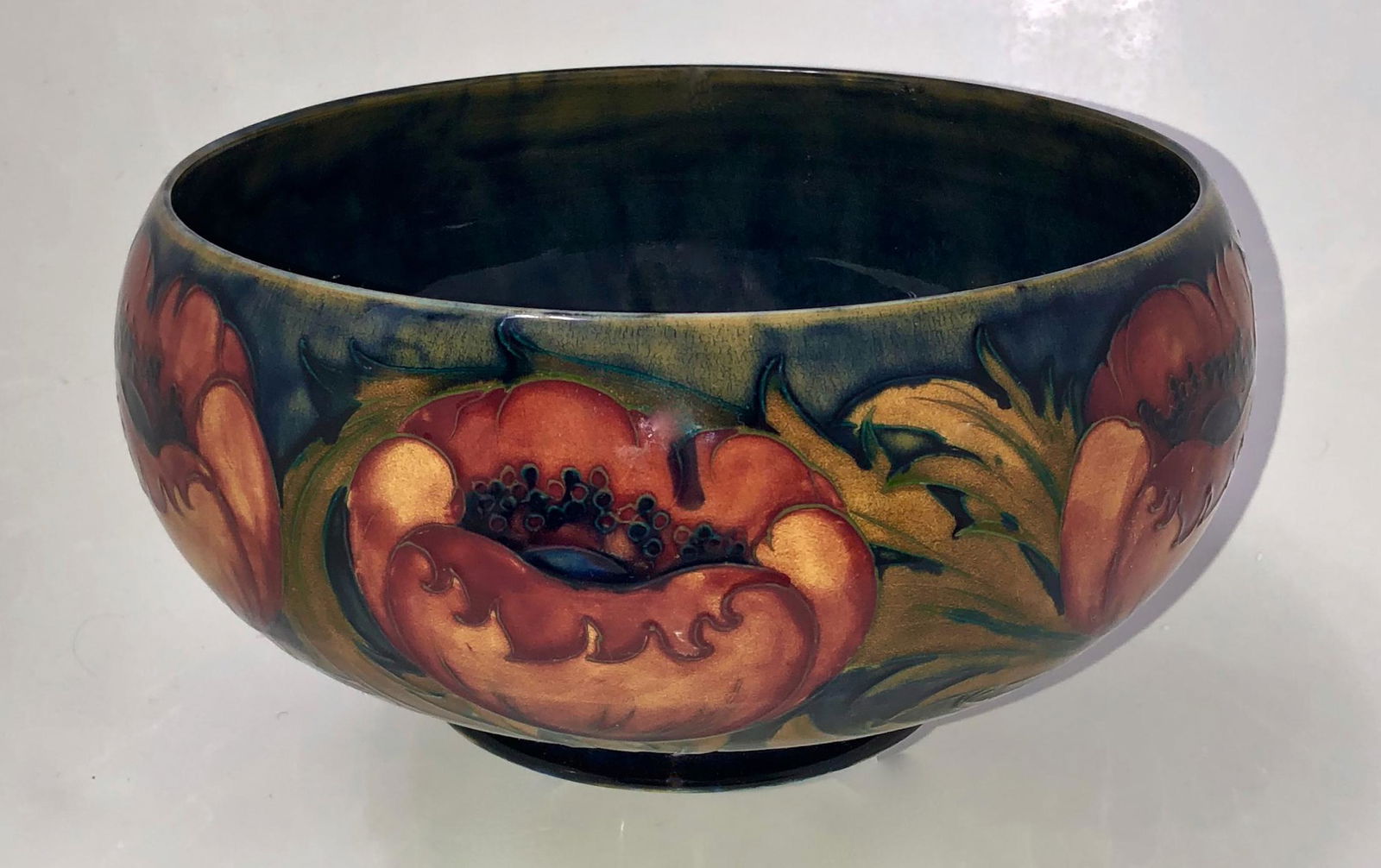 William Moorcroft Ochre Big Poppy Console Bowl, 1920s (1 of 5)