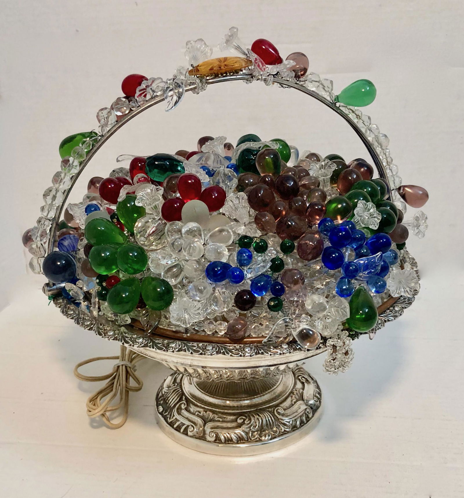 ANTIQUE CZECH ART GLASS FRUIT FLOWER BASKET LAMP (1 of 9)