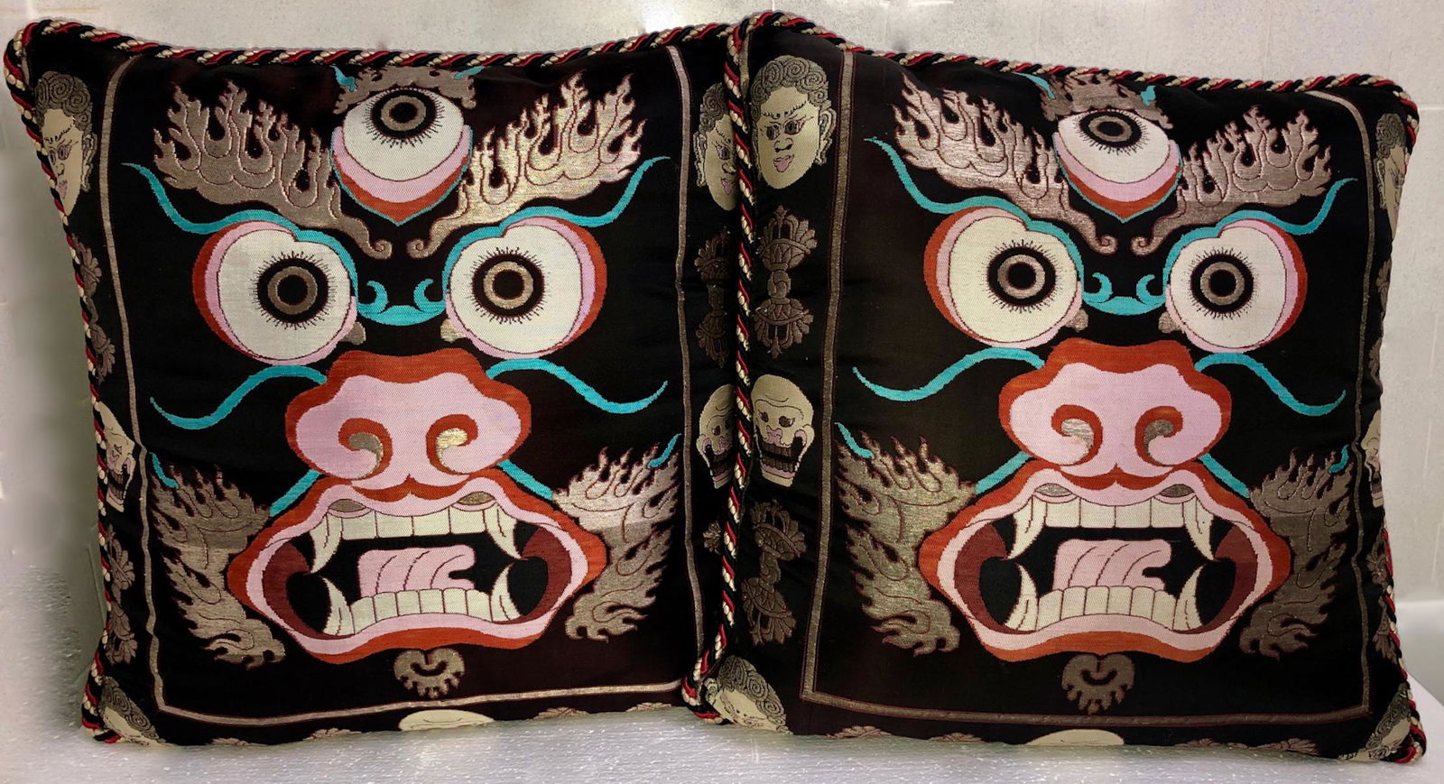 Tibetan Buddhist Dragon Carpet Pillows, Pair (1 of 8)