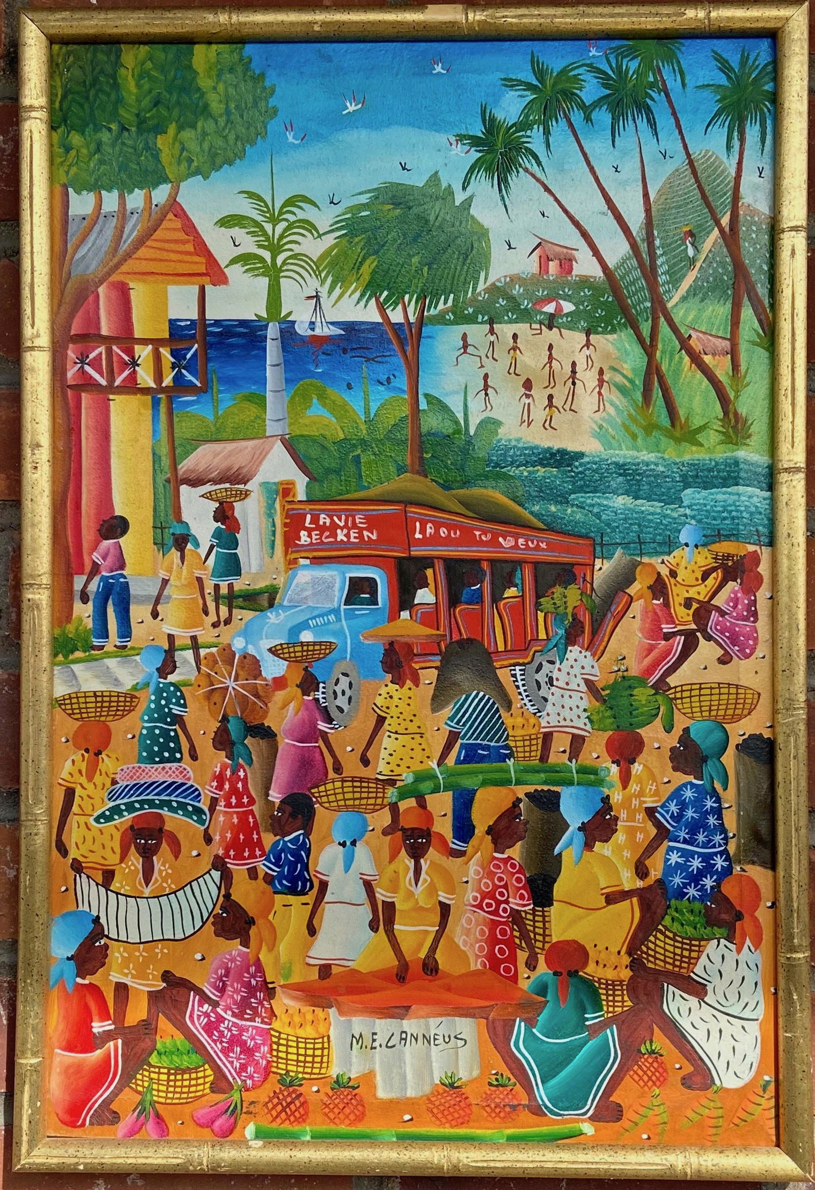 Haitian Folk Art Painting M.E. Canneus 1960s (1 of 3)