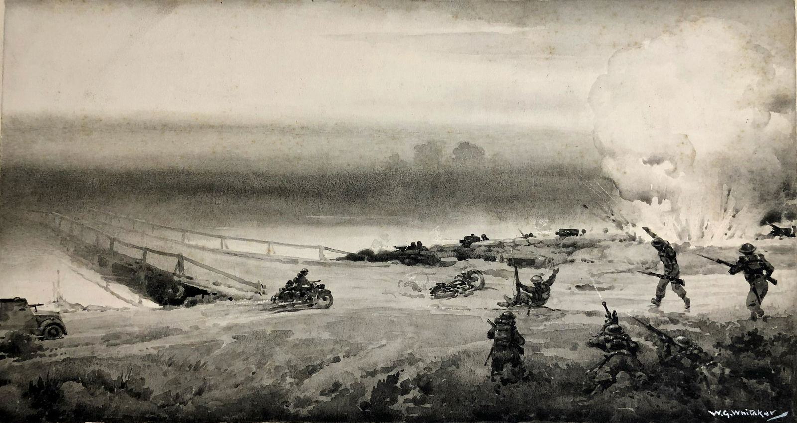 W.G.Whitaker Painting BRIDGE SKIRMISH The Sphere 1942 (1 of 6)