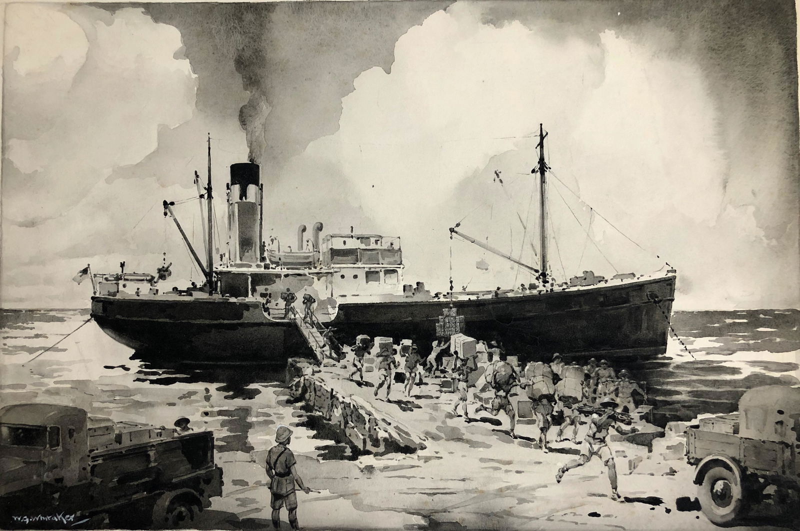 W.G. Whitaker Painting, TOBRUK The Sphere 1941 (1 of 6)