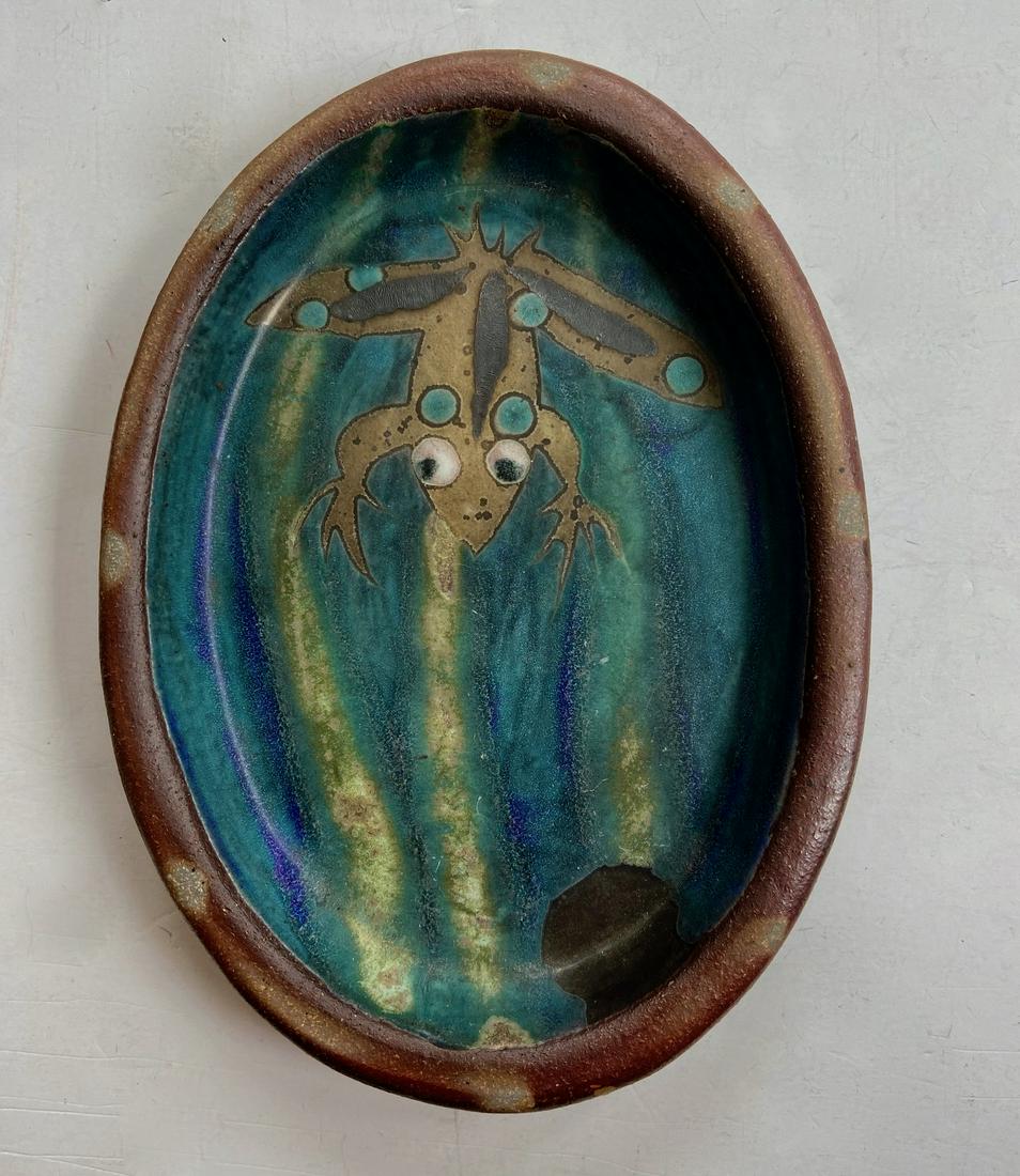 Mid-Century Studio Pottery  W/ Enameled Frog, Signed (1 of 4)