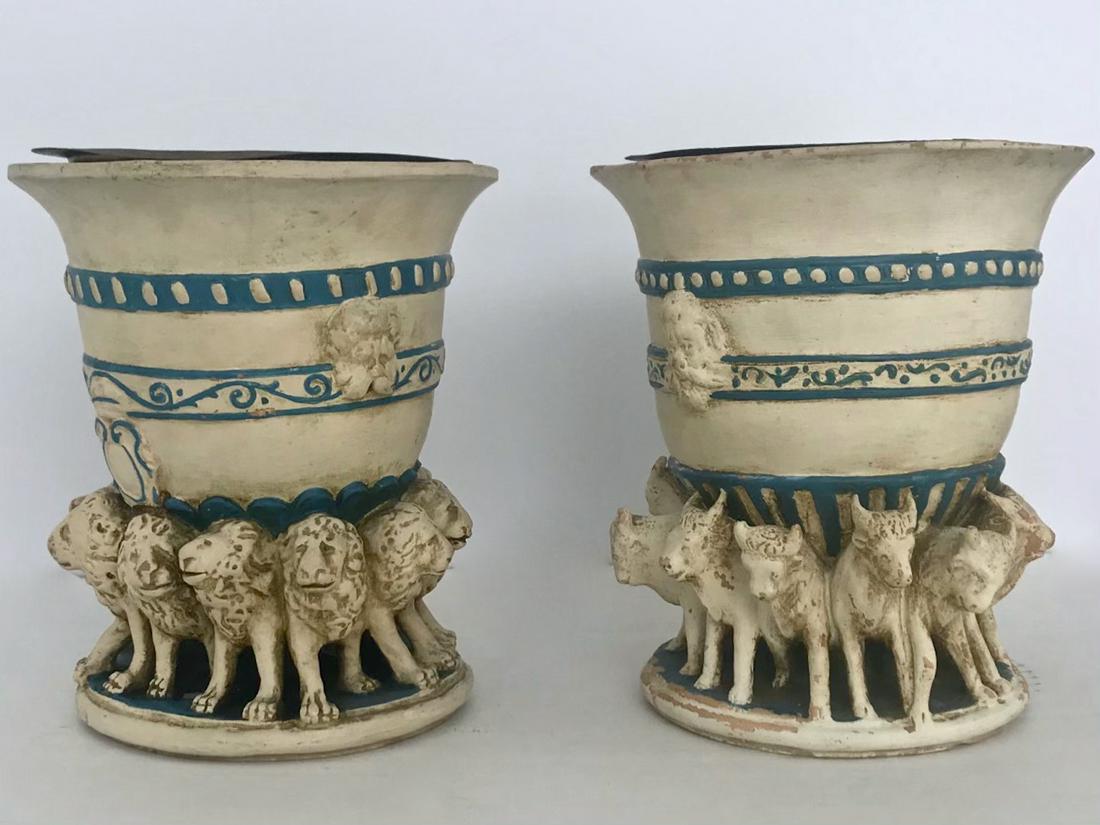 Pair of Neoclassical Style Lion & Horned Goat Planters (1 of 4)