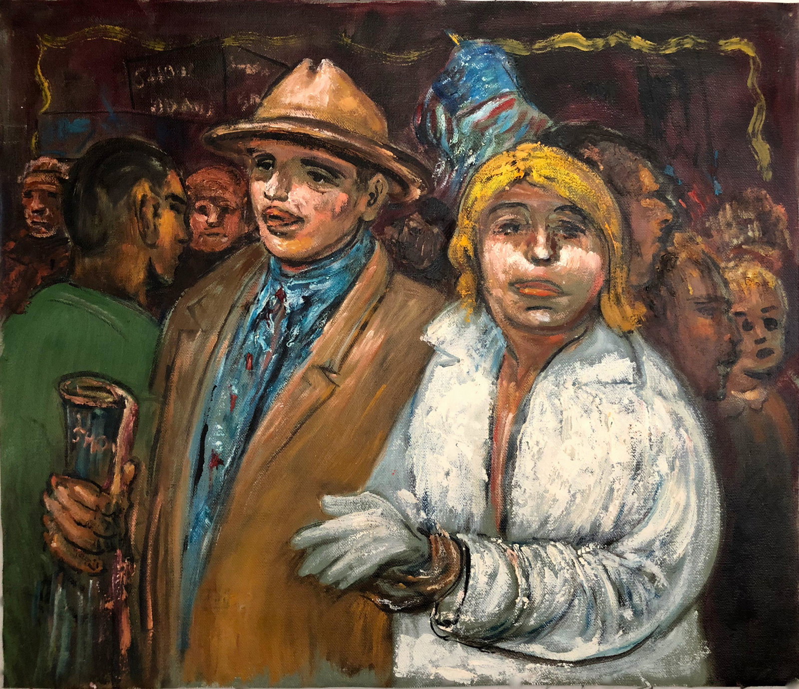 Albert Pels (American, 1910-1998) PARADE, c.1930s: WPA Artist Albert Pels original oil painting. Circa 1930s. WPA American urban social realist artist. Oil on canvas. Dimensions: canvas: 15 7/8 in. x 18 1/2 in. Condition: good original unframed estate