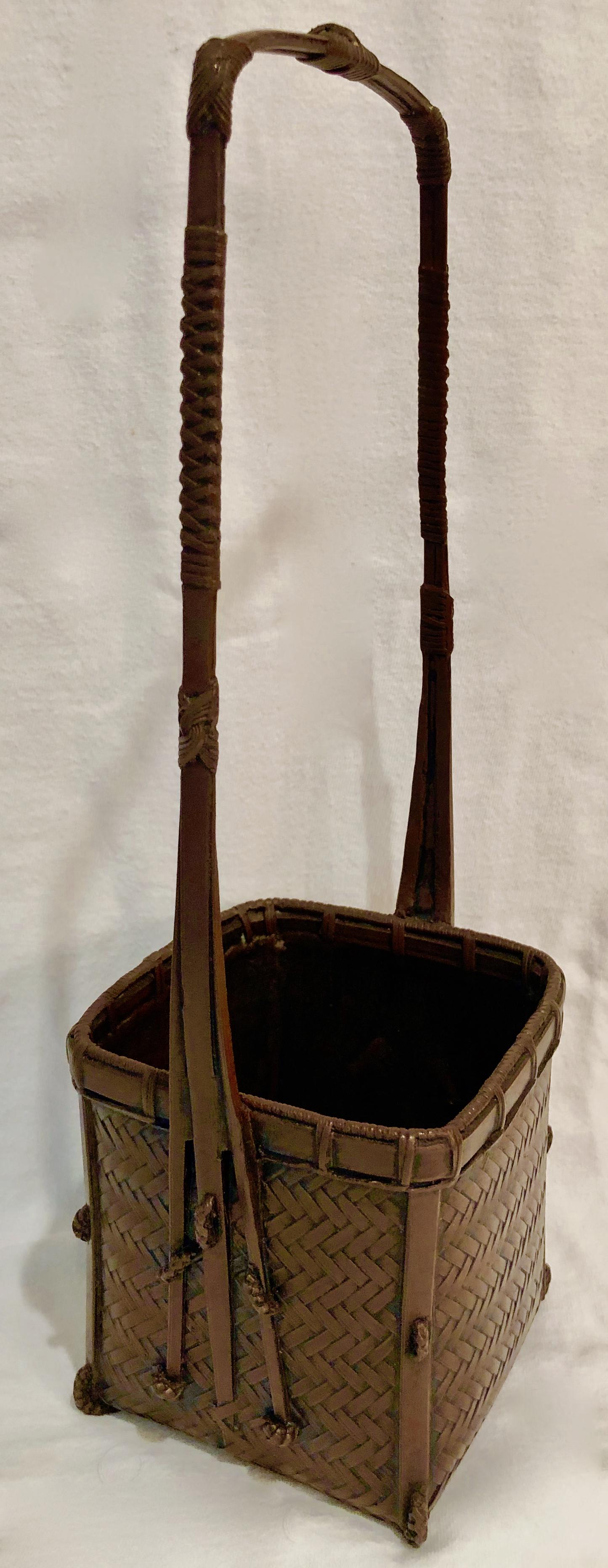 Signed Japanese Ikebana Woven Bronze Basket (1 of 3)