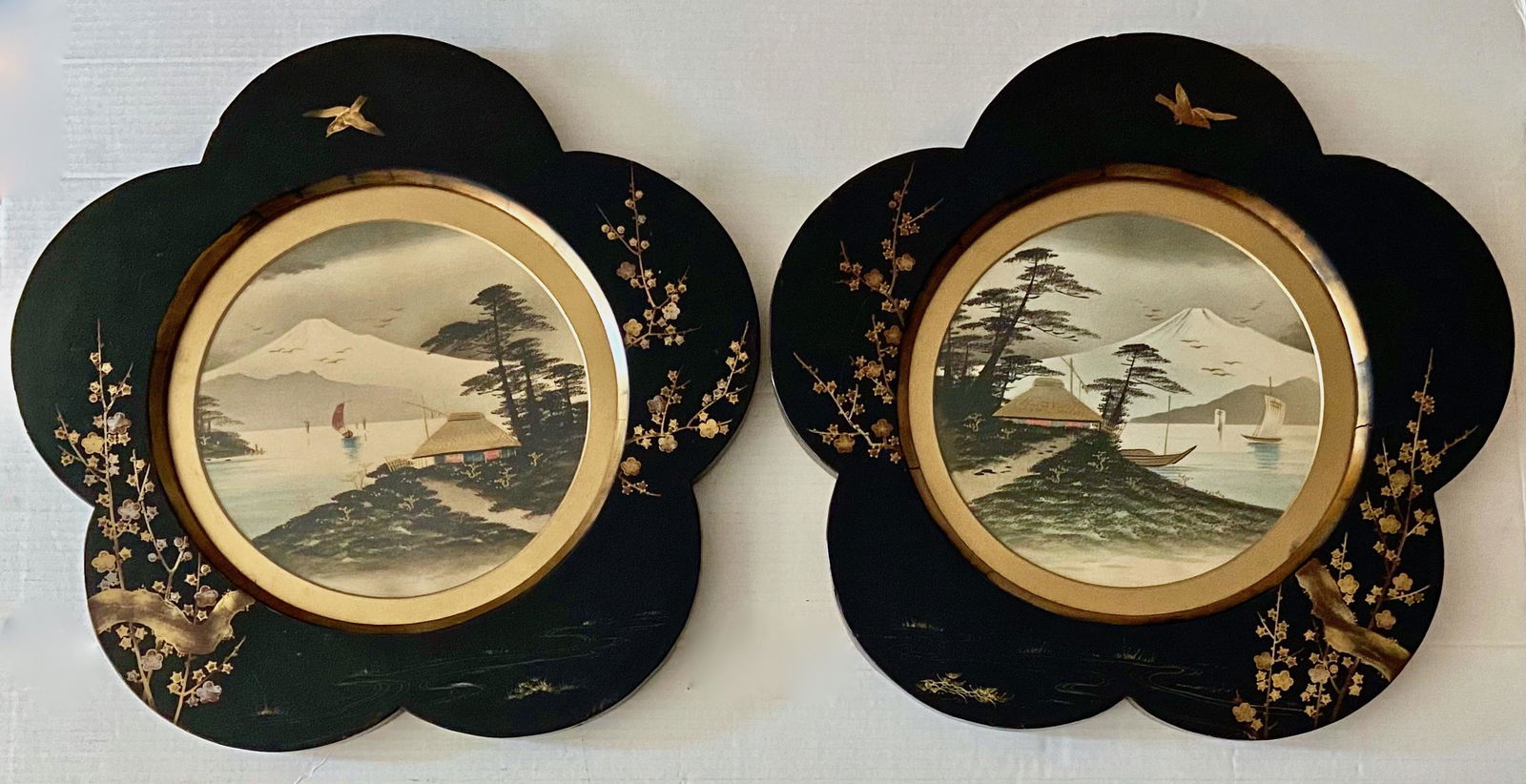 Japanese Lacquerware Frames W/ Mt. Fuji Watercolors (1 of 4)