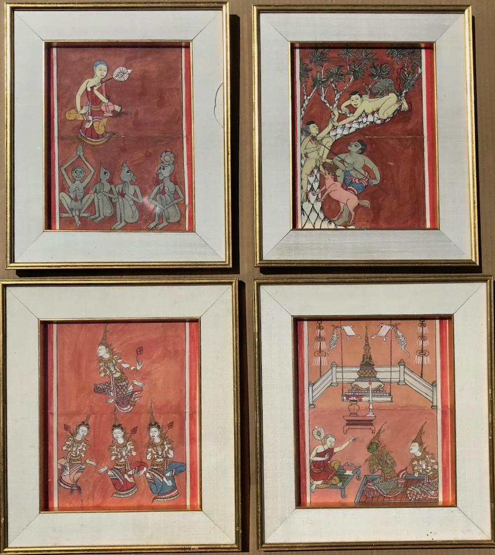 Thai Buddhist Illuminated Manuscript Paintings, c.1800s (1 of 2)