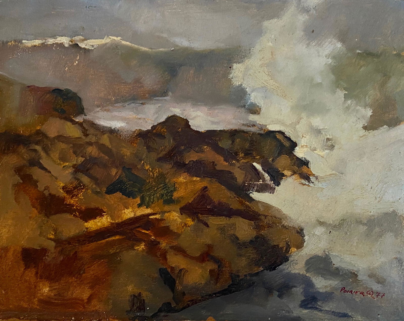 Canadian Seascape Oil Painting, Narcisse Poirier, 1977 (1 of 4)