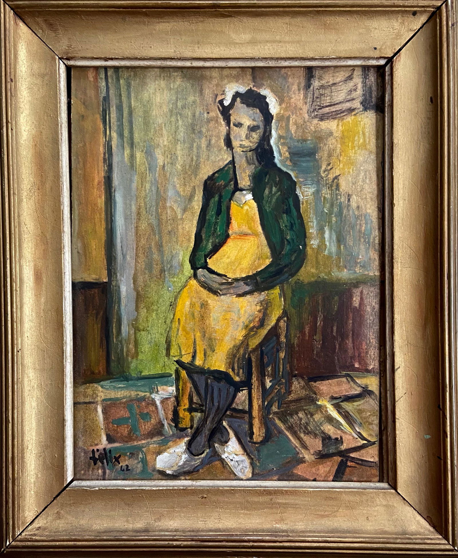 African American Figural Painting, Signed Tiellx, 1962 (1 of 3)