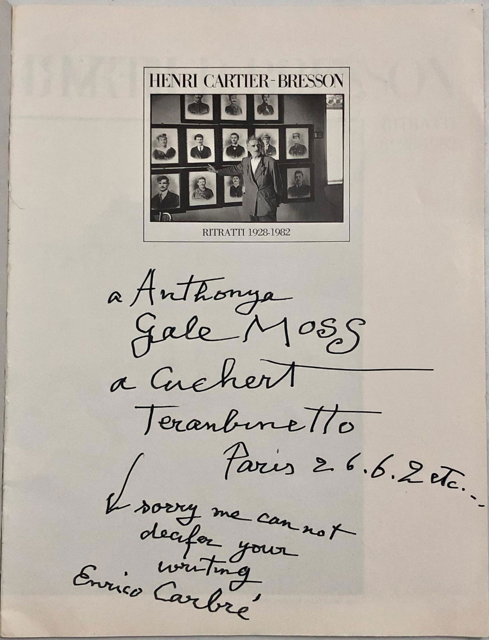 RITRATTI, Inscribed by Henri Cartier-Bresson (1 of 5)