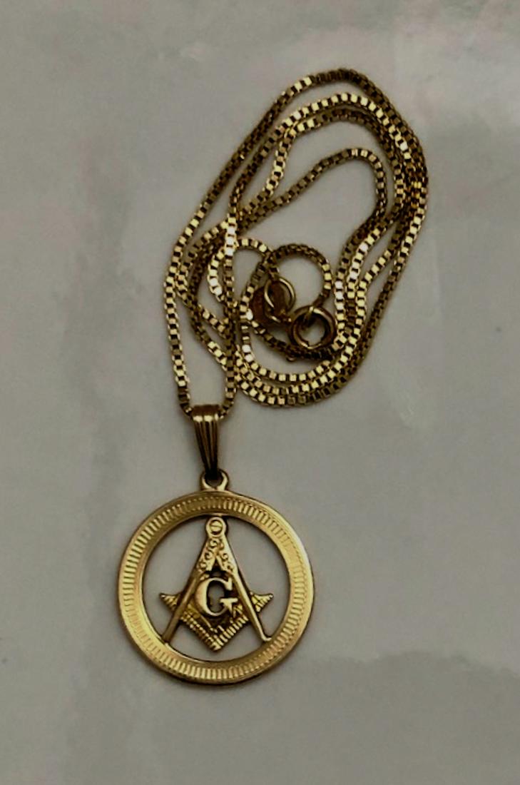 14k Freemason Masonic Pendant Charm W/ 14k  Chain (1 of 6)
