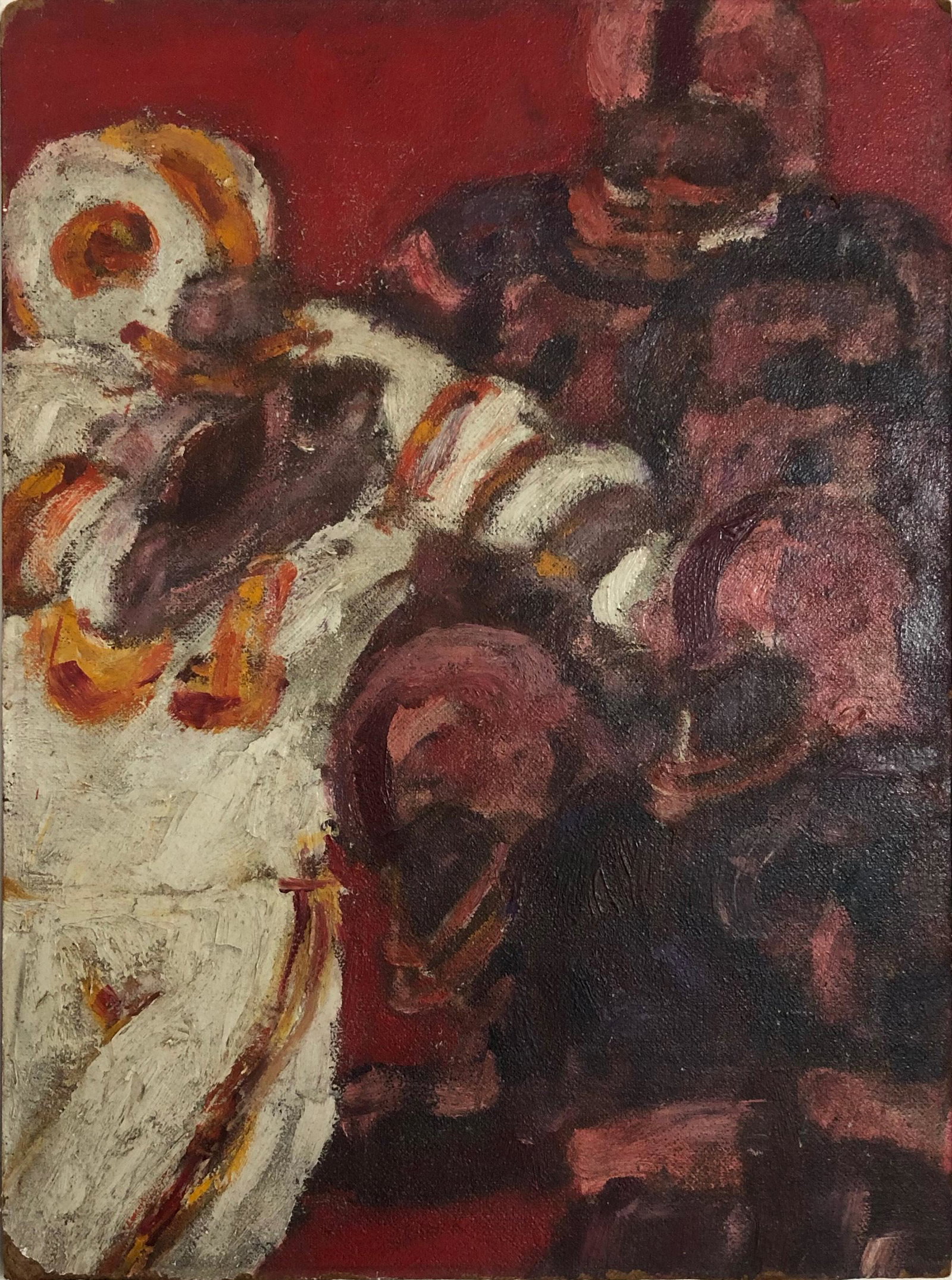 Abstract Football Oil Painting FIESTA BOWL 1963: FOOTBALL PLAYERS IN ACTION. Mid-Century American Abstract Painting FIESTA BOWL 1963 (titled on verso). Oil on masonite. Dimensions: masonite: 18 in. x 24 in. Unsigned. Condition: good original vintage
